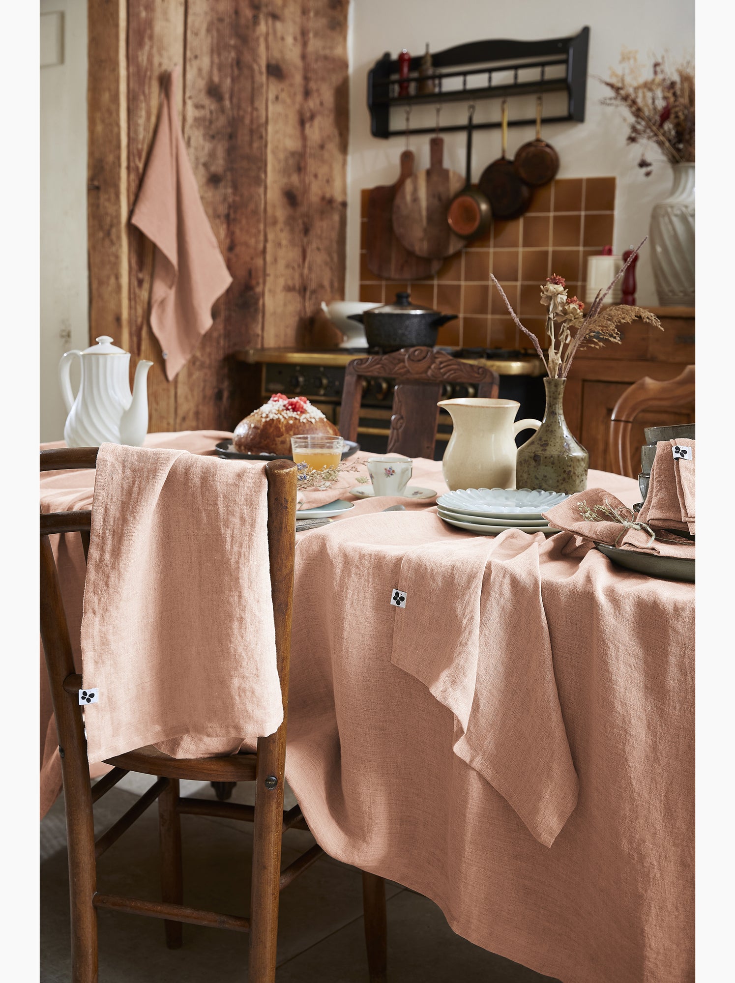 Nappe rectangle – lin lavé français luxe - soline - Rose