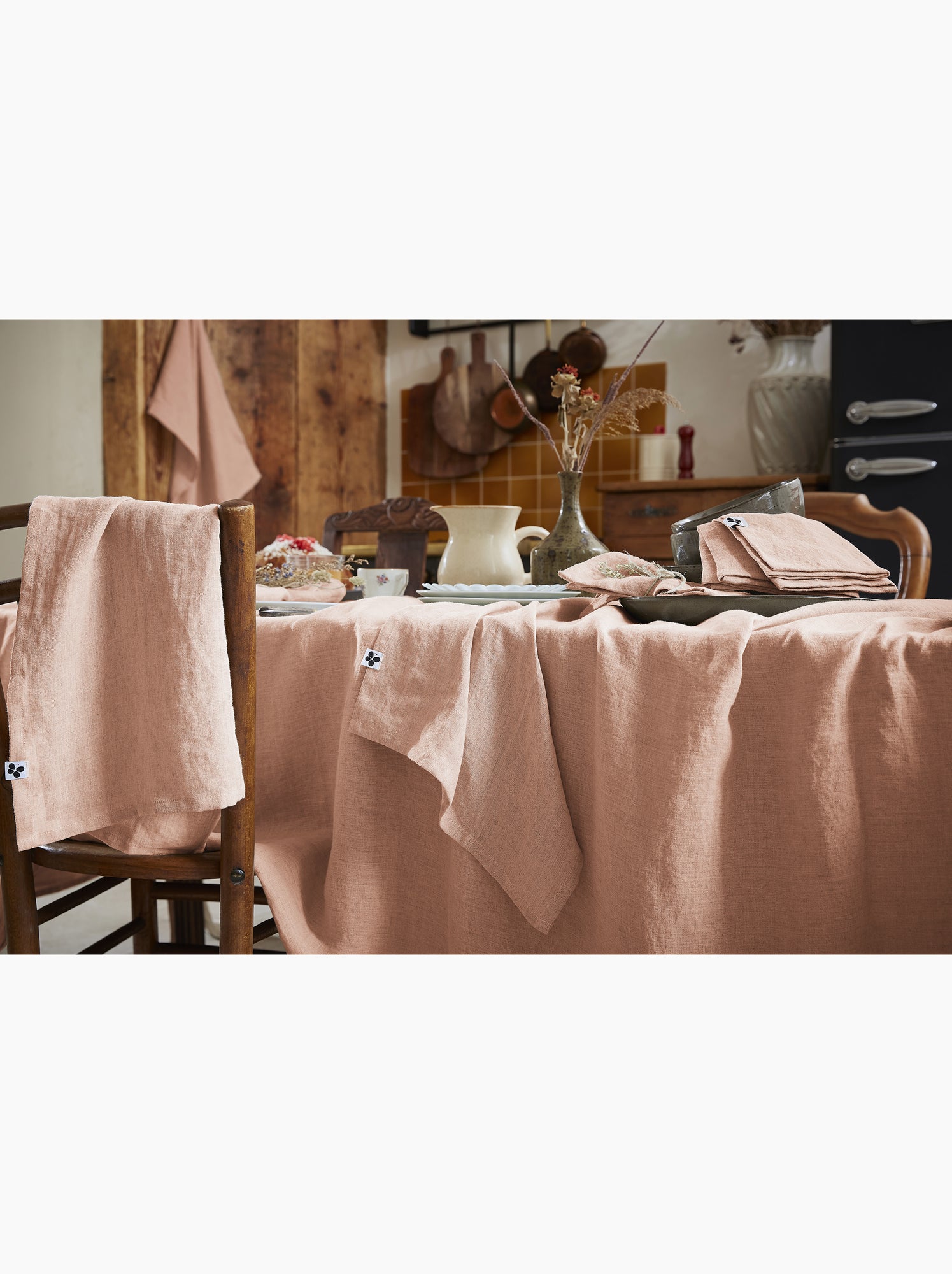 Nappe rectangle – lin lavé français luxe - soline - Rose