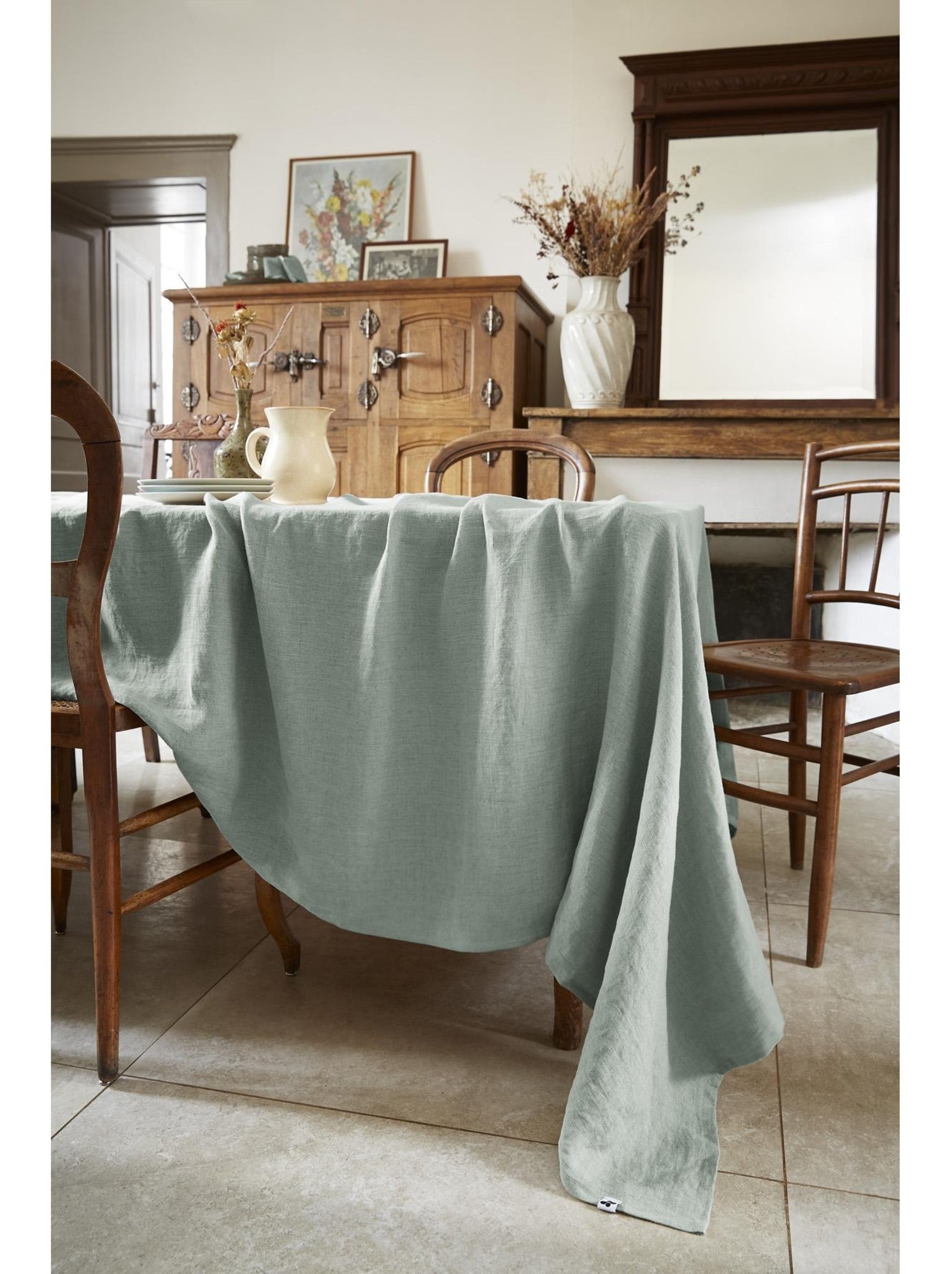 Nappe rectangle – lin lavé français luxe - soline - Vert eucalyptus