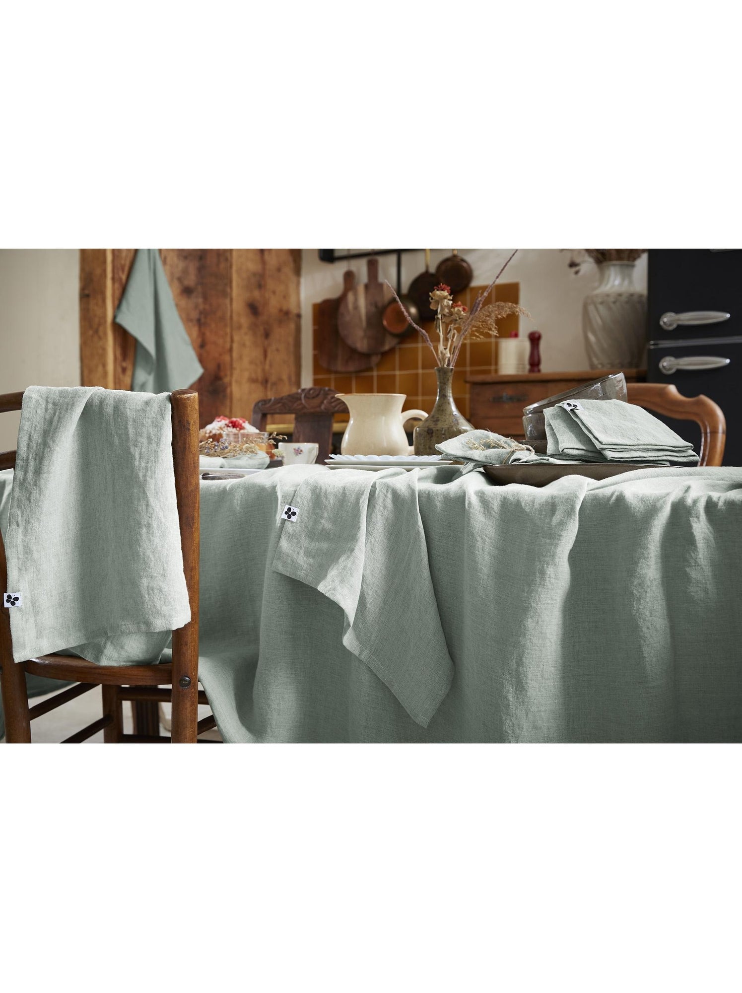 Nappe rectangle – lin lavé français luxe - soline - Vert eucalyptus