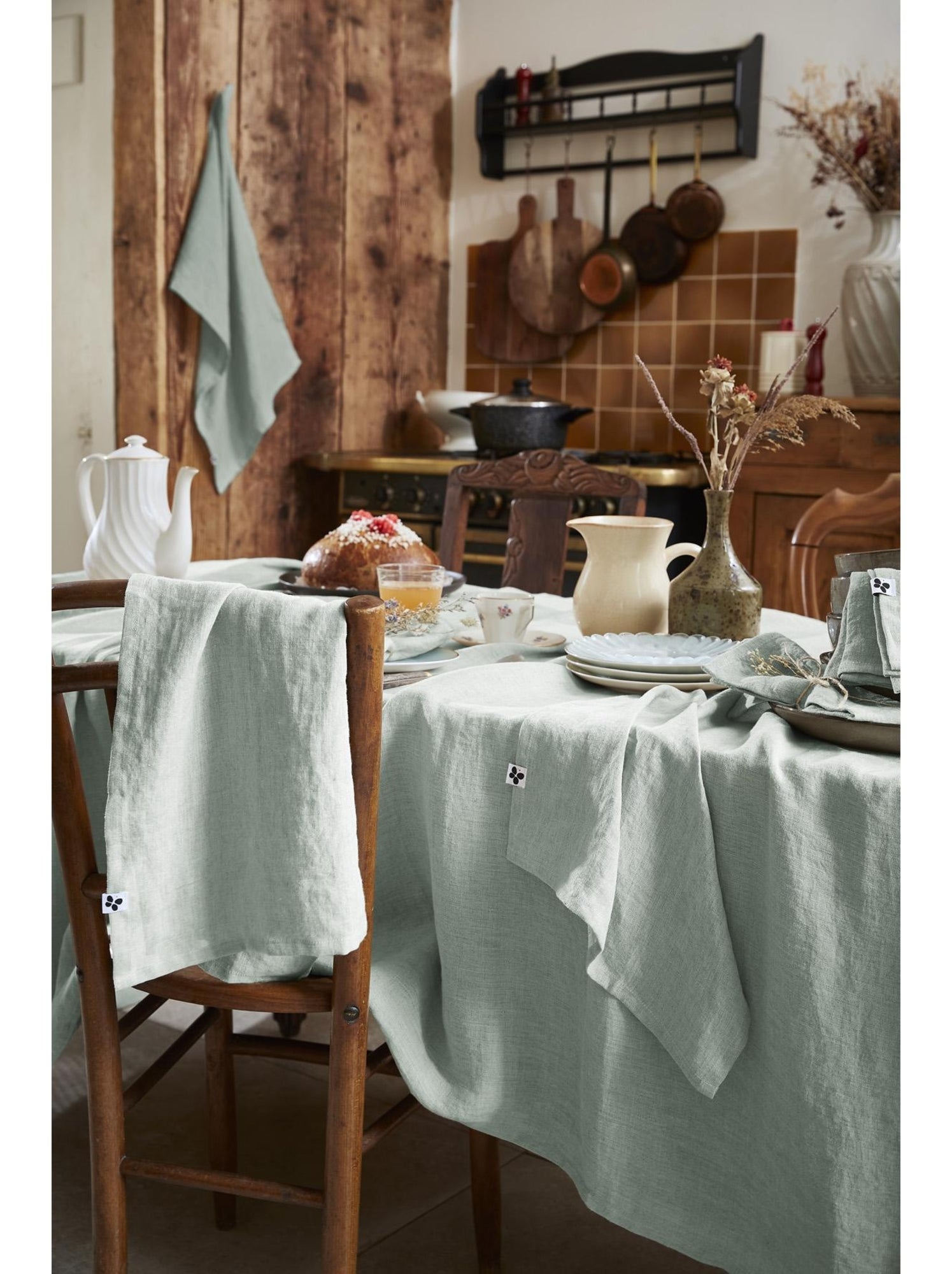Nappe rectangle – lin lavé français luxe - soline - Vert eucalyptus