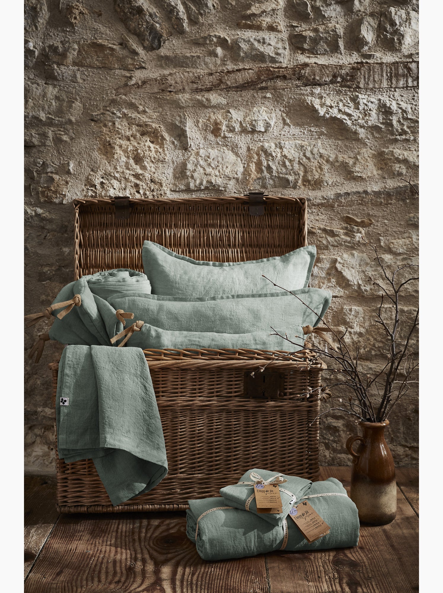 Nappe rectangle – lin lavé français luxe - soline - Vert eucalyptus