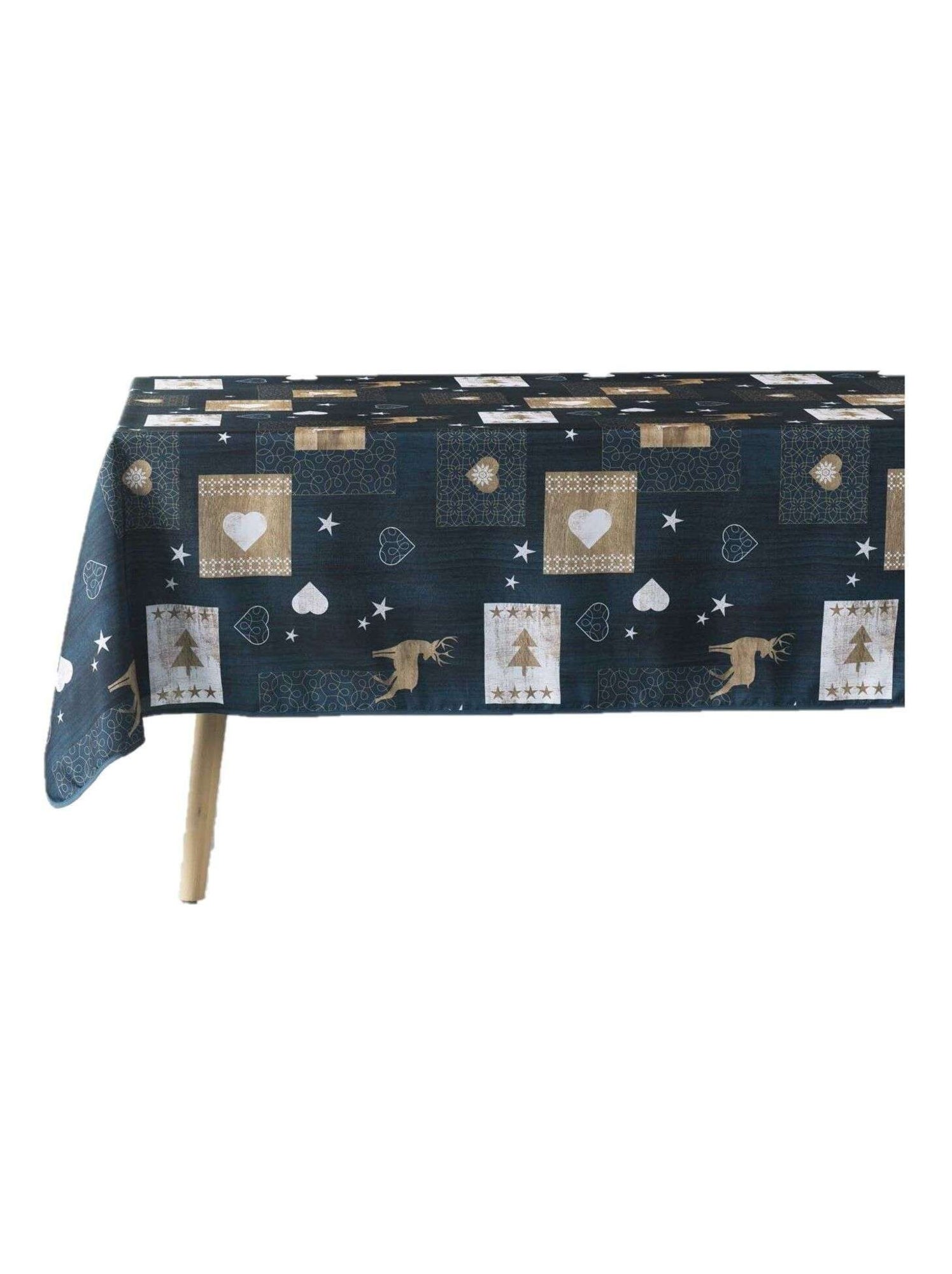 Nappe rectangulaire antitache et infroissable CŒURS - Bleu