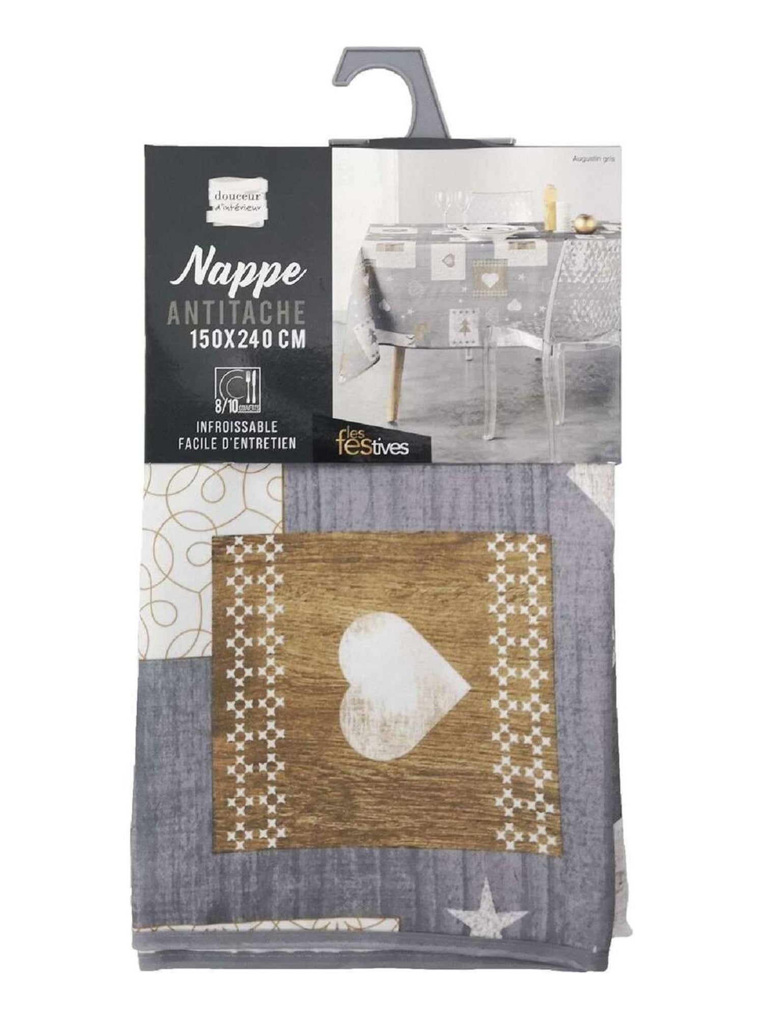 Nappe rectangulaire antitache et infroissable CŒURS - Gris