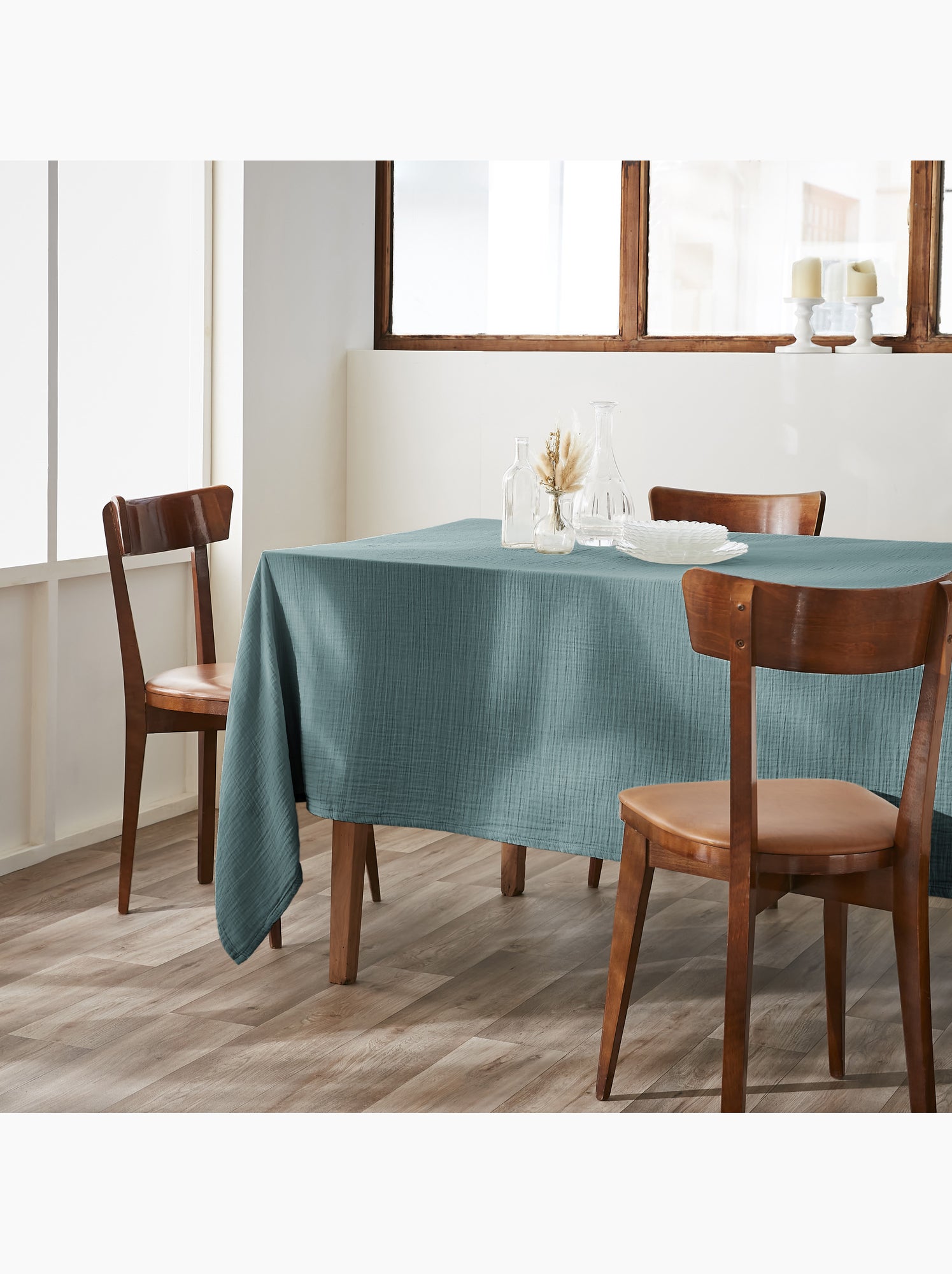 Nappe rectangulaire – double gaze de coton – gaïa - Bleu canard