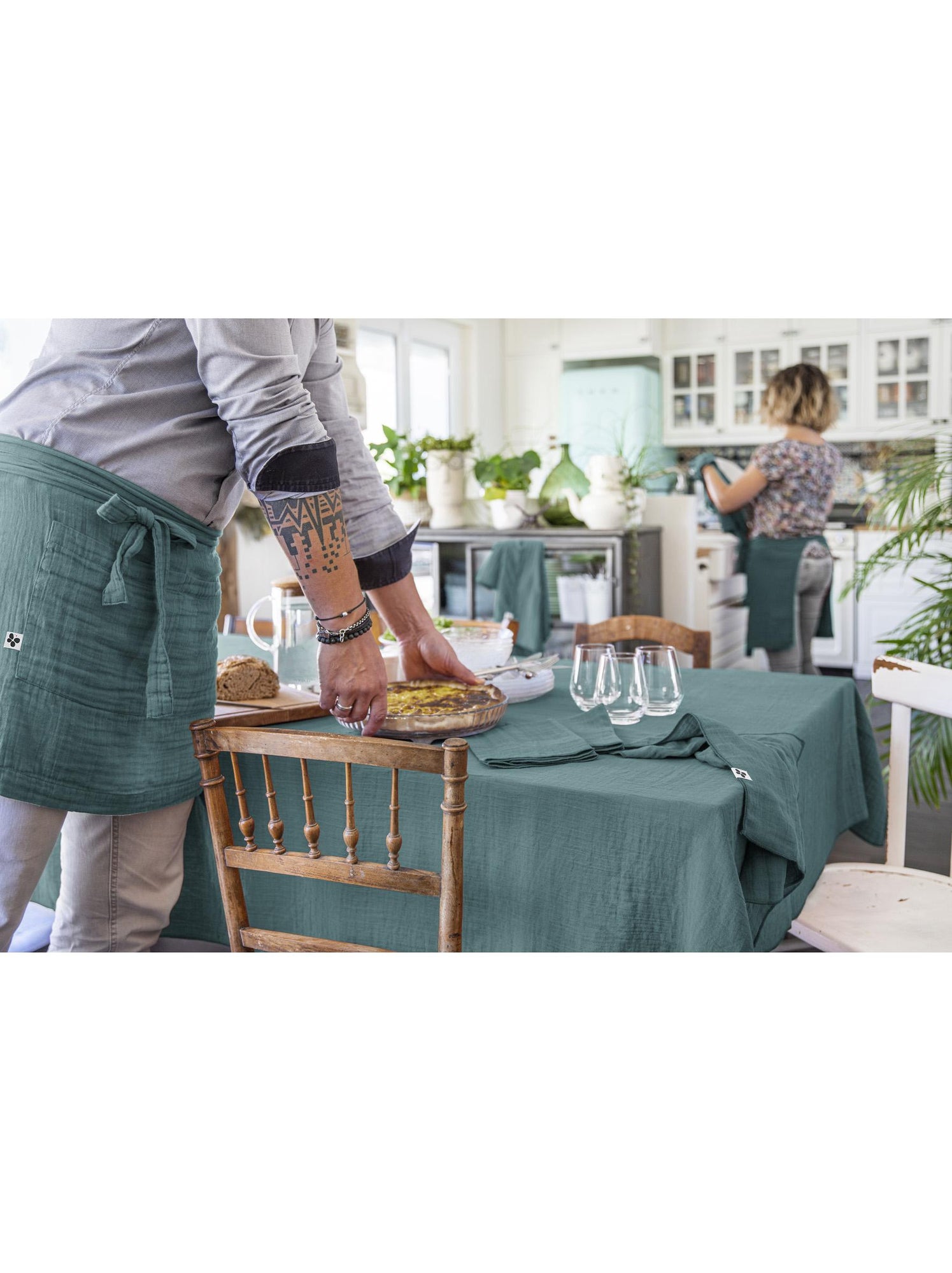 Nappe rectangulaire – double gaze de coton – gaïa - Bleu canard