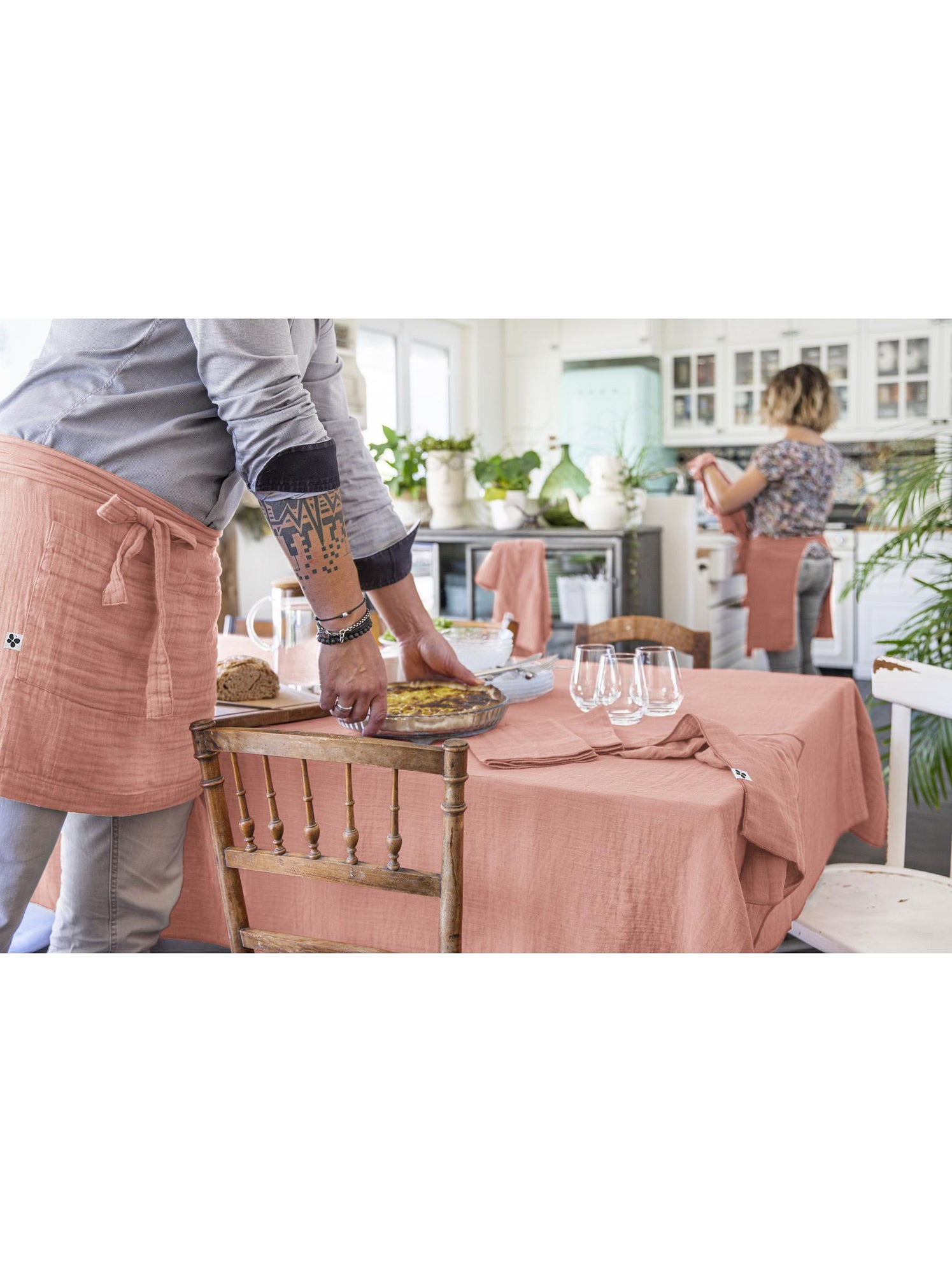 Nappe rectangulaire – double gaze de coton – gaïa - Peche