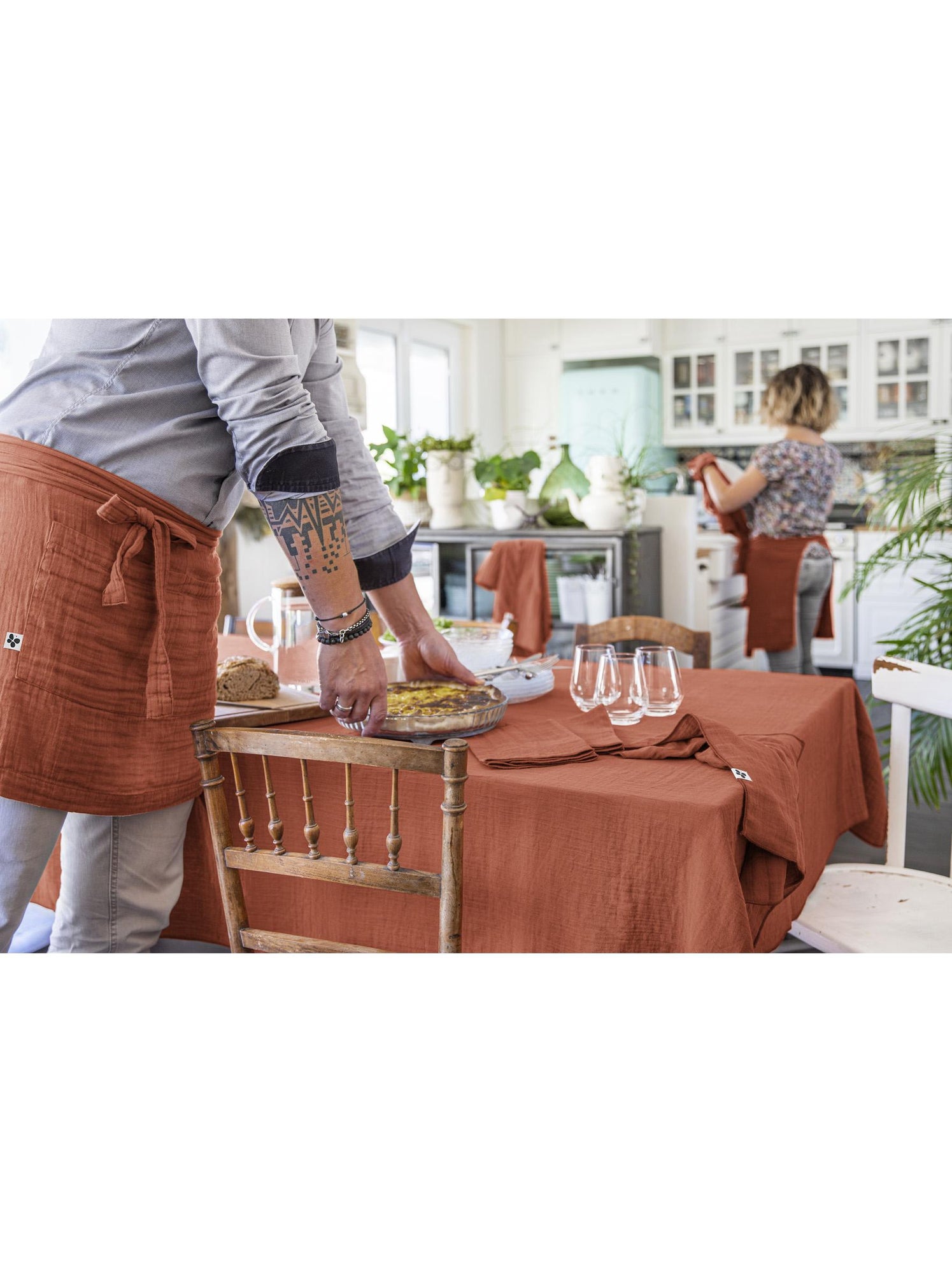 Nappe rectangulaire – double gaze de coton – gaïa - Terracotta