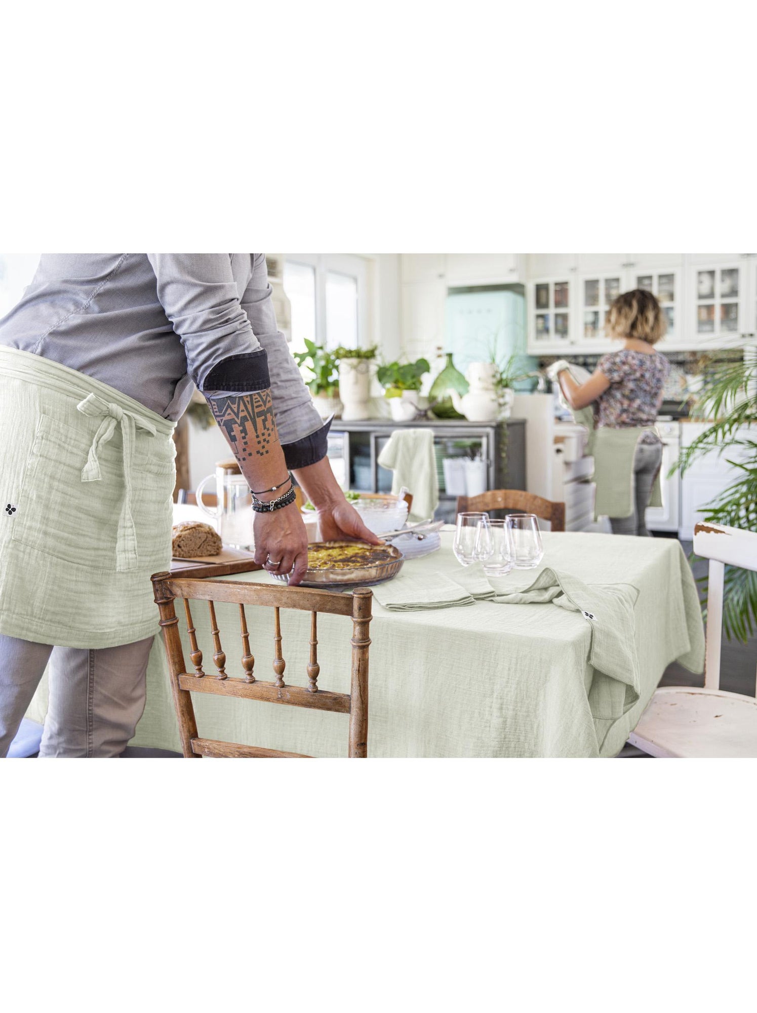 Nappe rectangulaire – double gaze de coton – gaïa - Vert d'eau