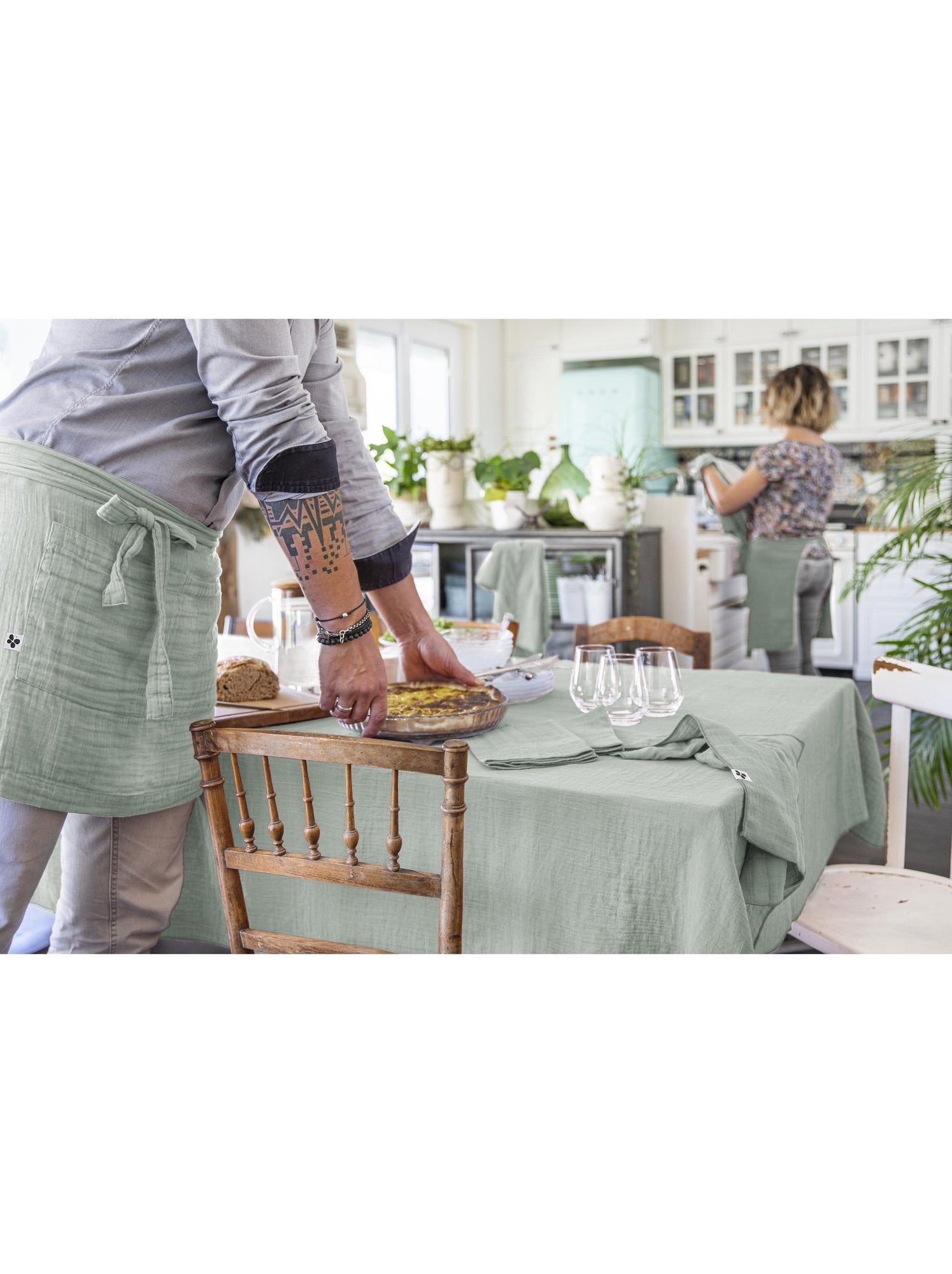 Nappe rectangulaire – double gaze de coton – gaïa - Vert eucalyptus