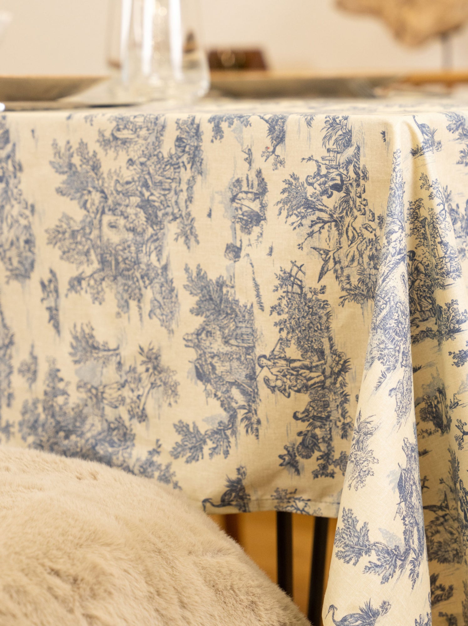 Nappe toile de jouy rectangulaire plastifiée - Bleu