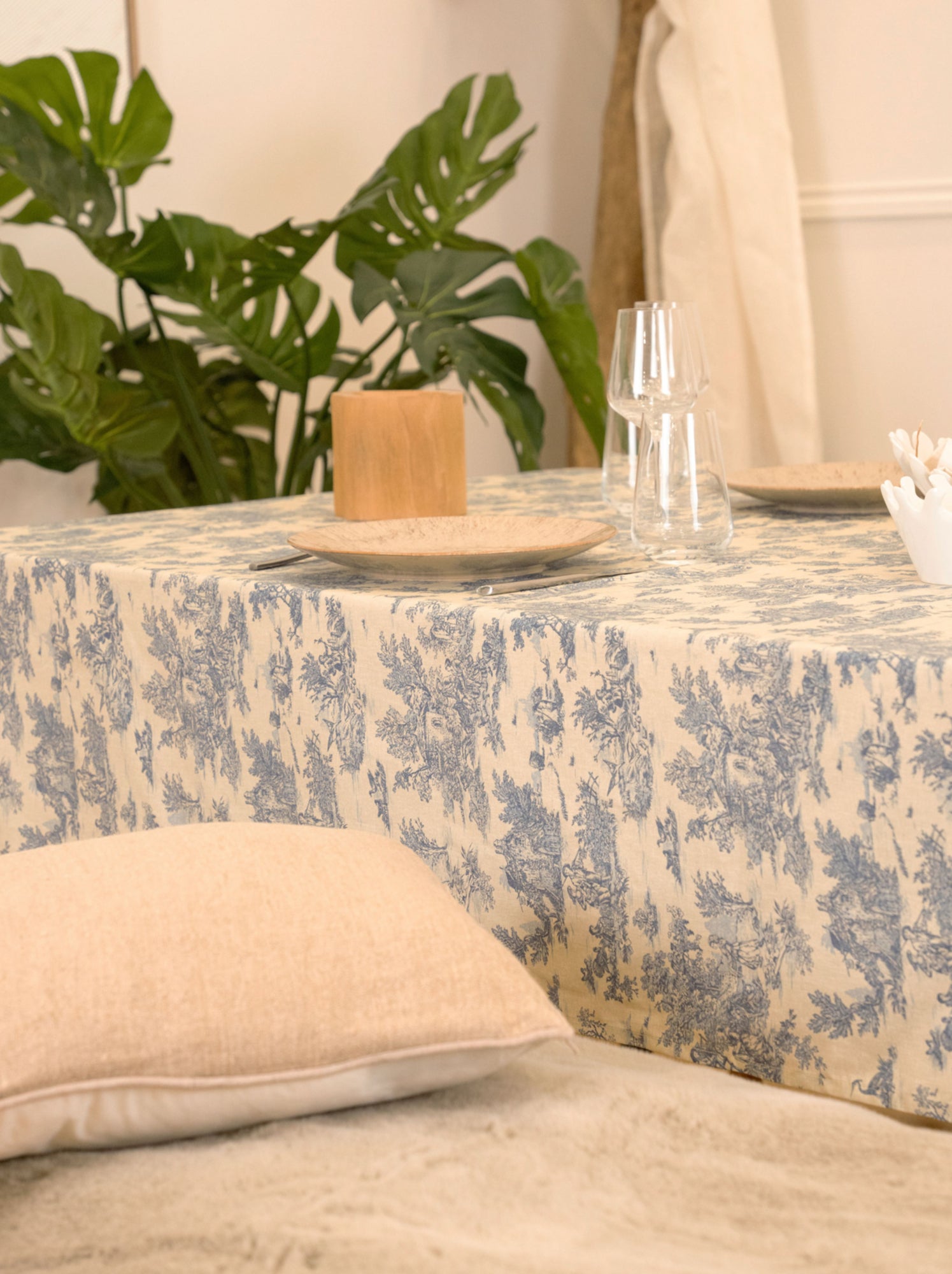 Nappe toile de jouy rectangulaire plastifiée - Bleu