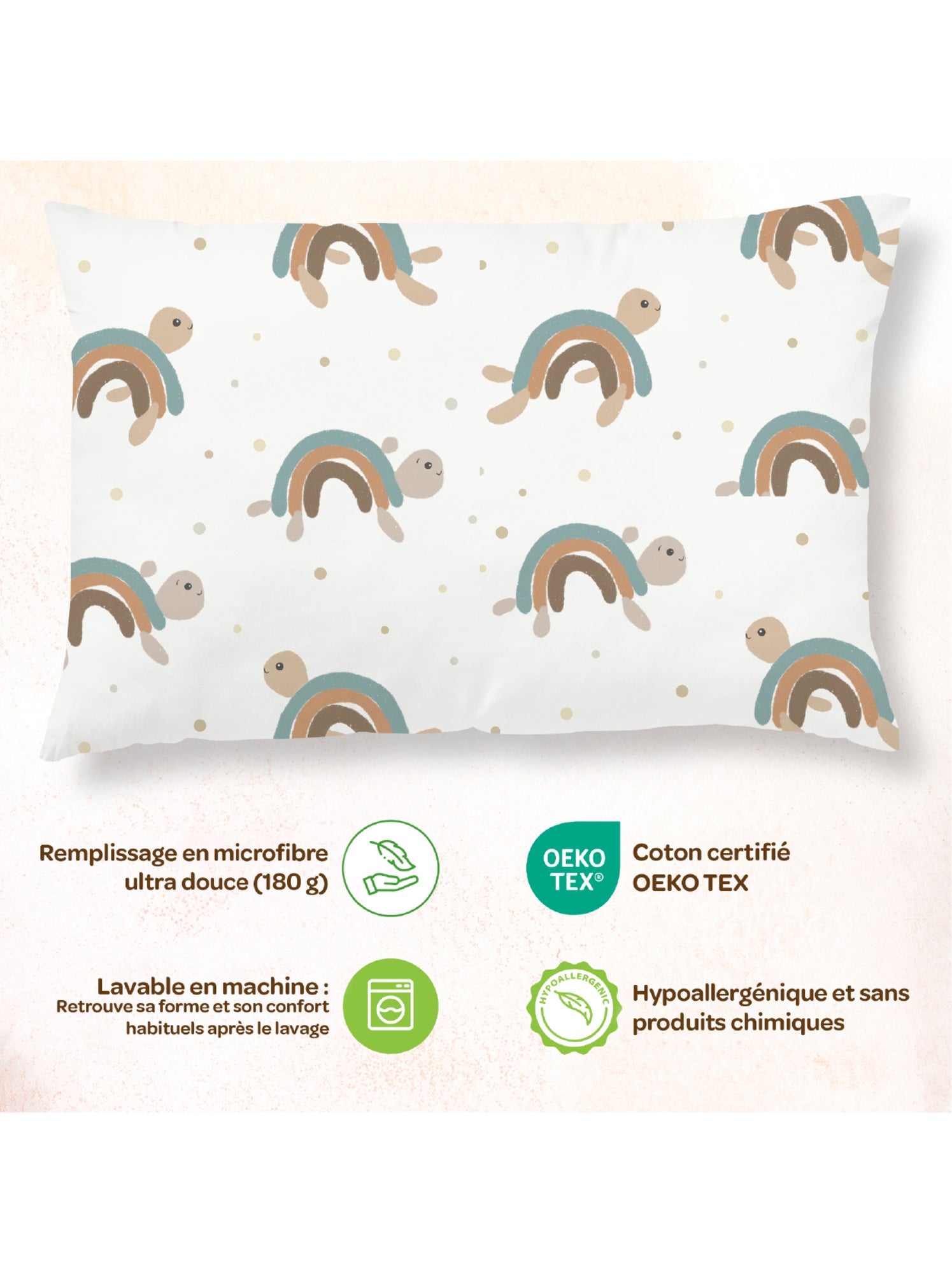 Oreiller avec taie inclus - Coton OEKO-TEX | SUPERBE BEBE - Bleu canard