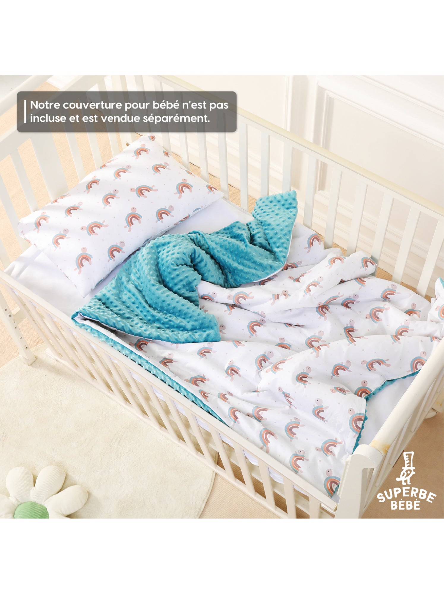 Oreiller avec taie inclus - Coton OEKO-TEX | SUPERBE BEBE - Bleu canard