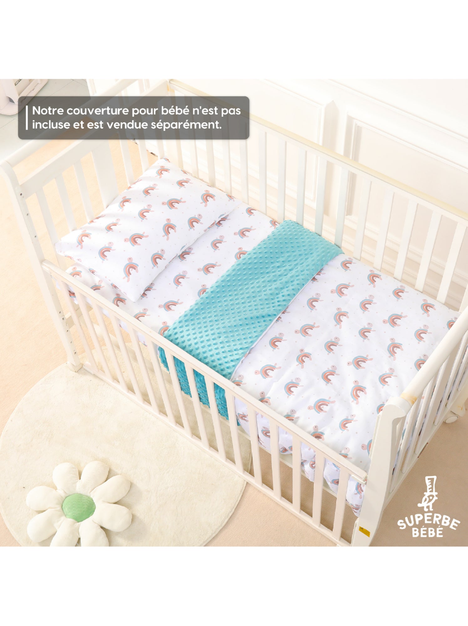 Oreiller avec taie inclus - Coton OEKO-TEX | SUPERBE BEBE - Bleu canard
