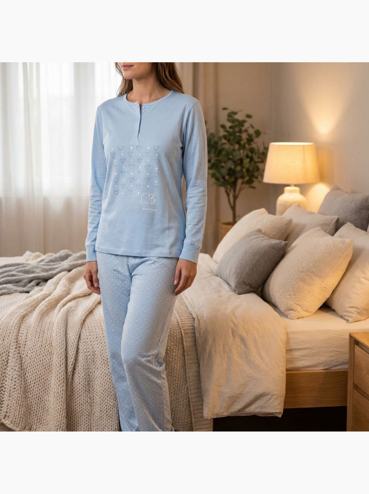 OZABI Ensemble Pyjama Long Femme Haut Manches Longues - Bleu