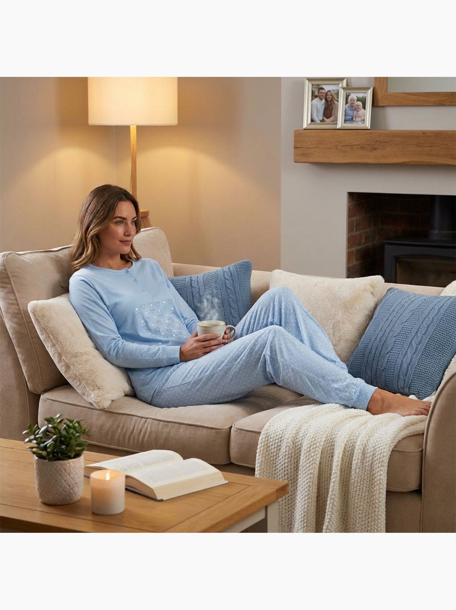 OZABI Ensemble Pyjama Long Femme Haut Manches Longues - Bleu