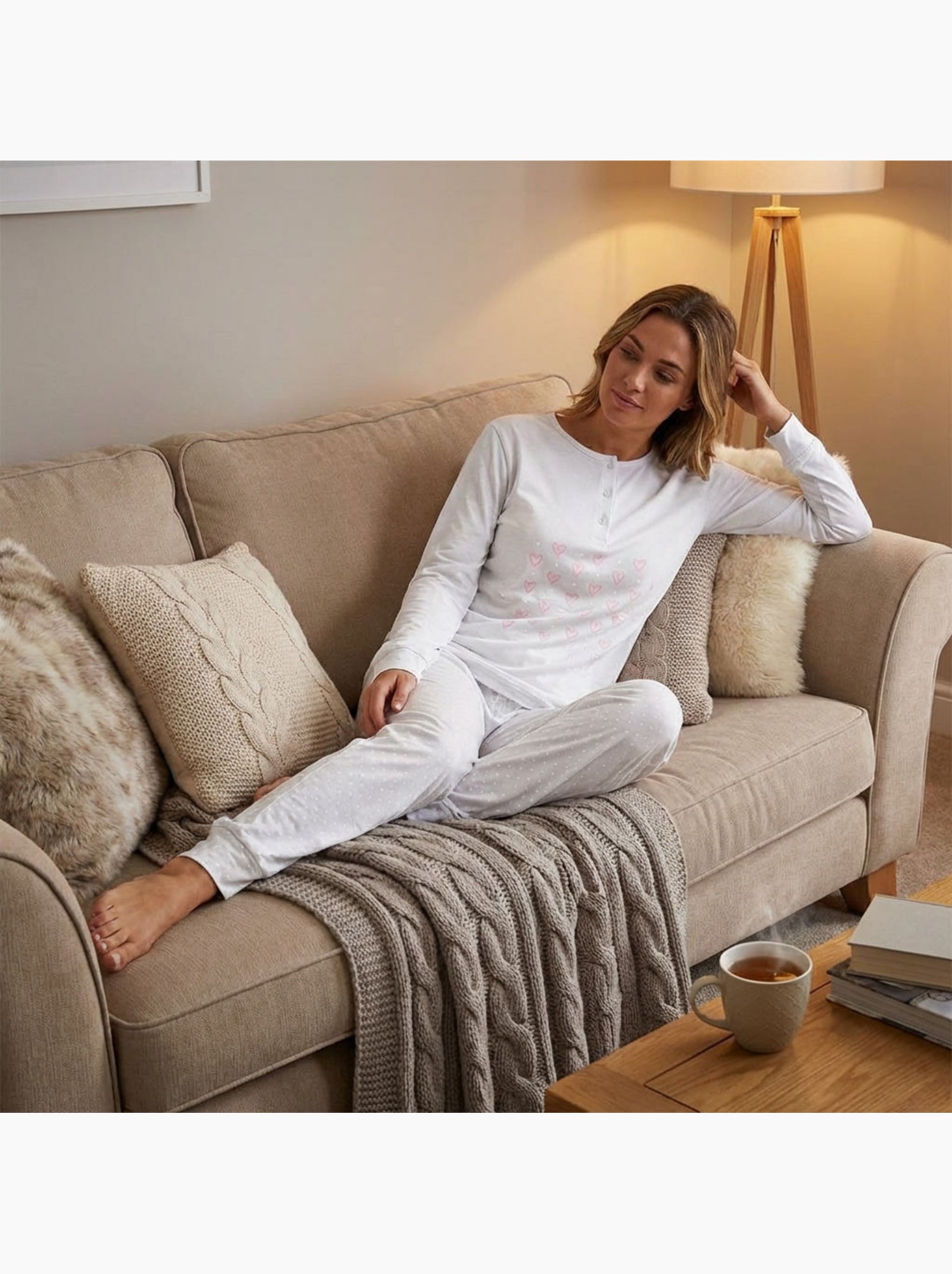 OZABI Ensemble Pyjama Long Femme Haut Manches Longues - Gris