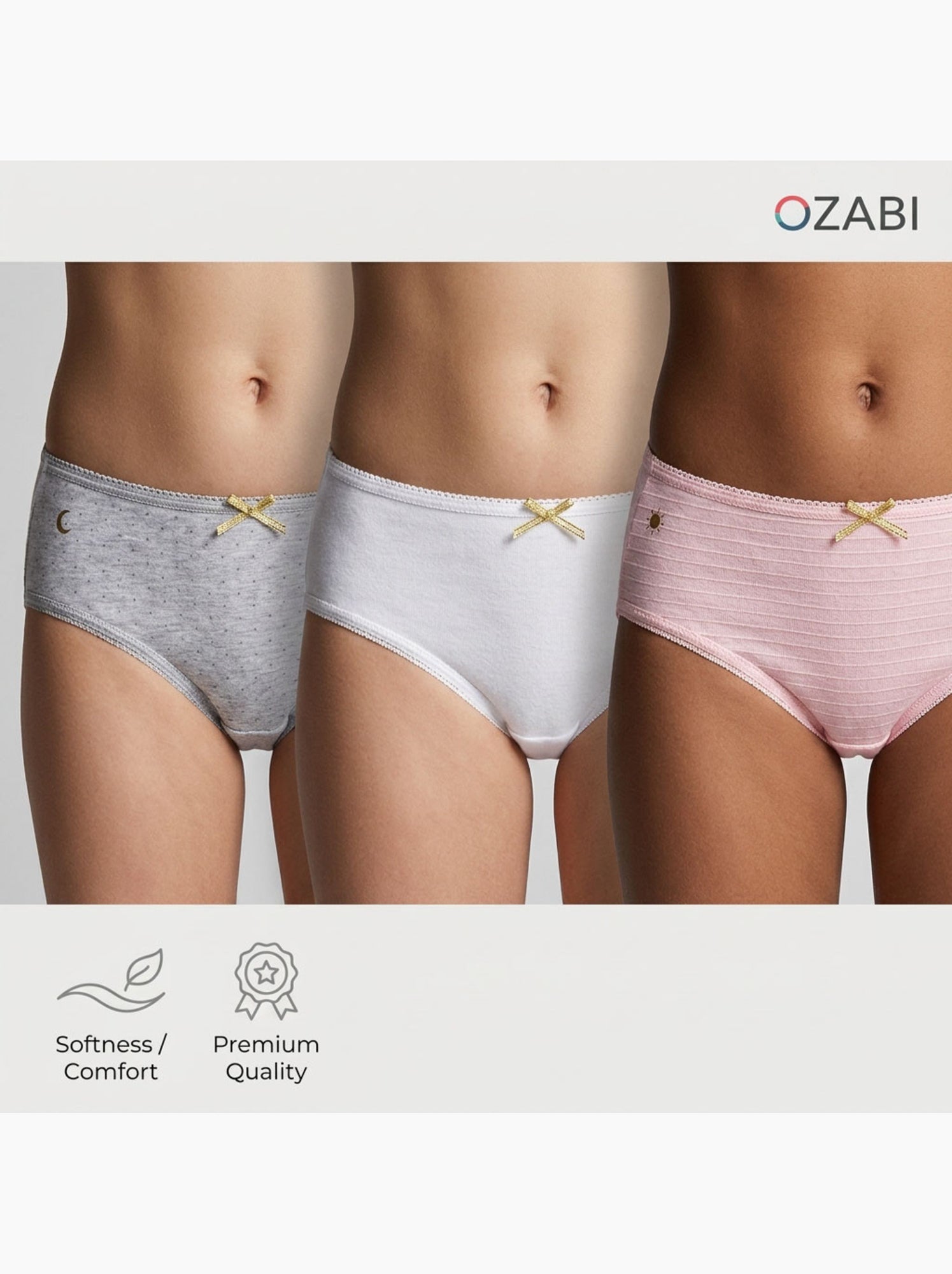 OZABI Pack Culottes Fille Coton - Lot de 6 - Blanc Rose clair Gris