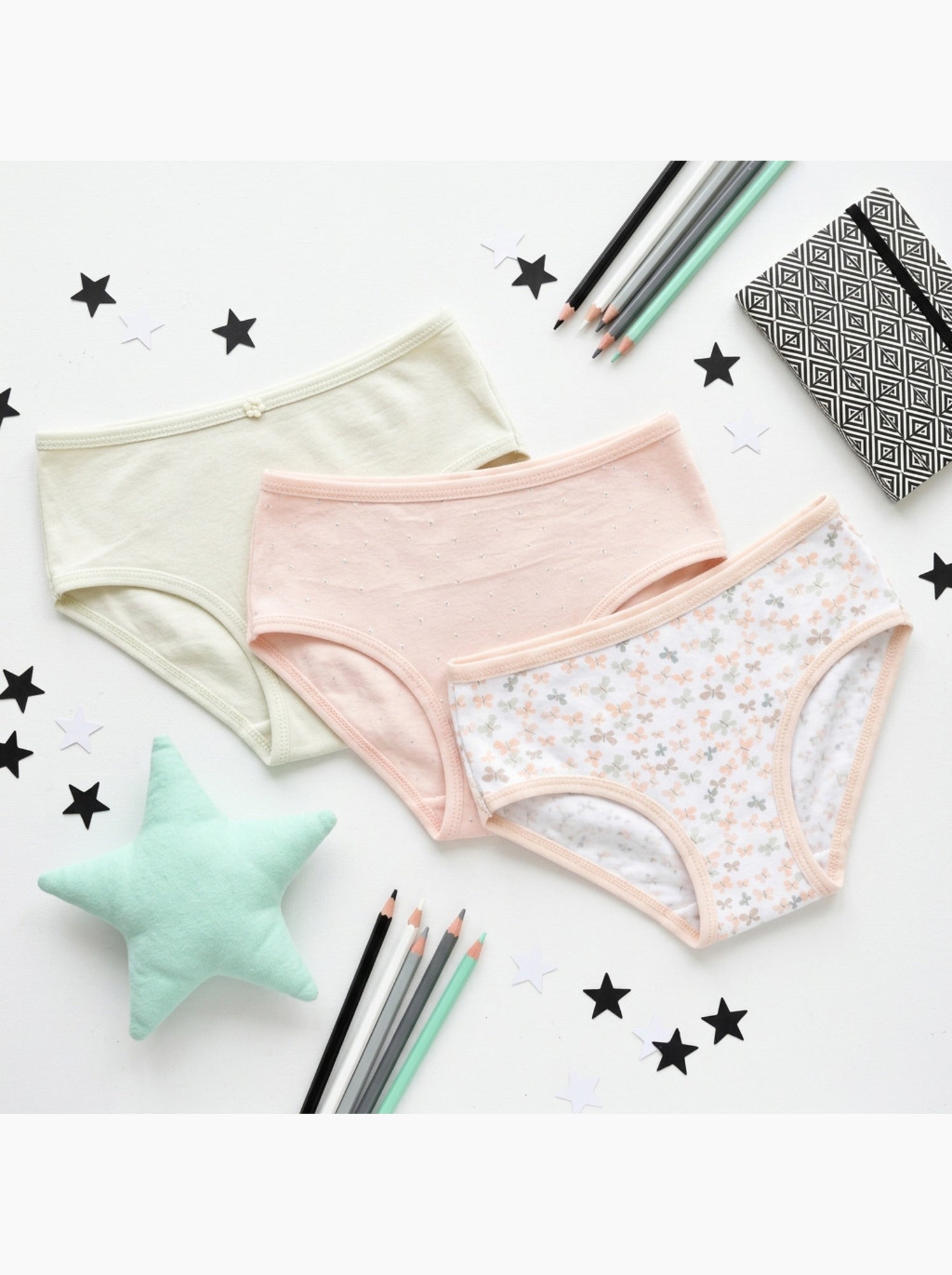 OZABI Pack Culottes Fille Coton - Lot de 6 - Blanc Rose clair