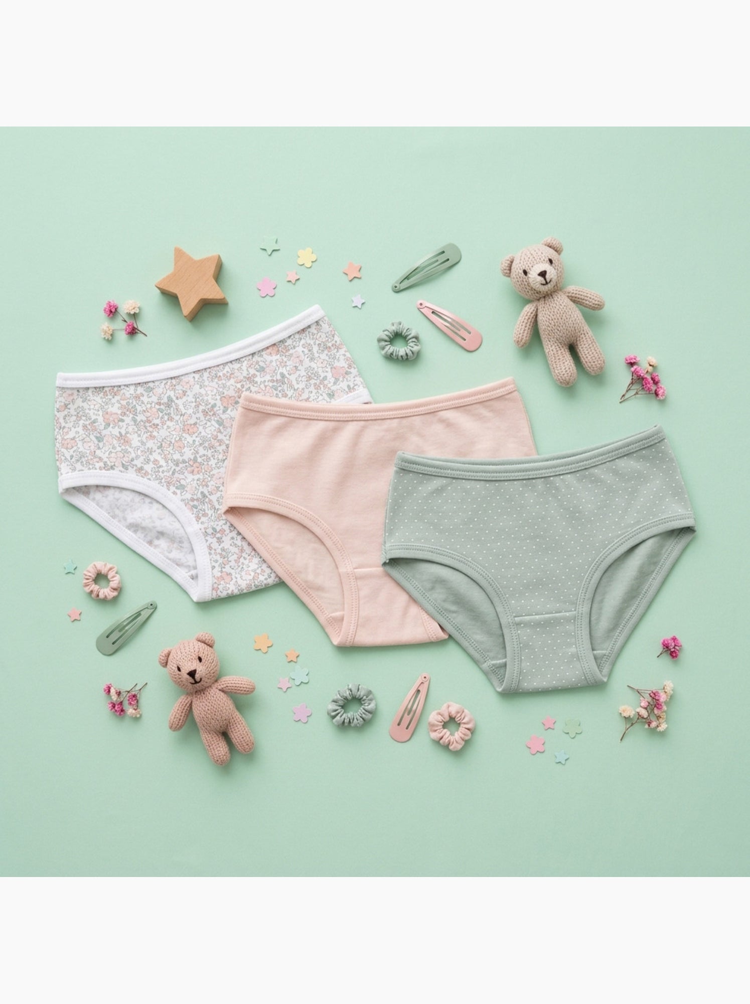 OZABI Pack Culottes Fille Coton - Lot de 6 - Blanc/Vert d’eau