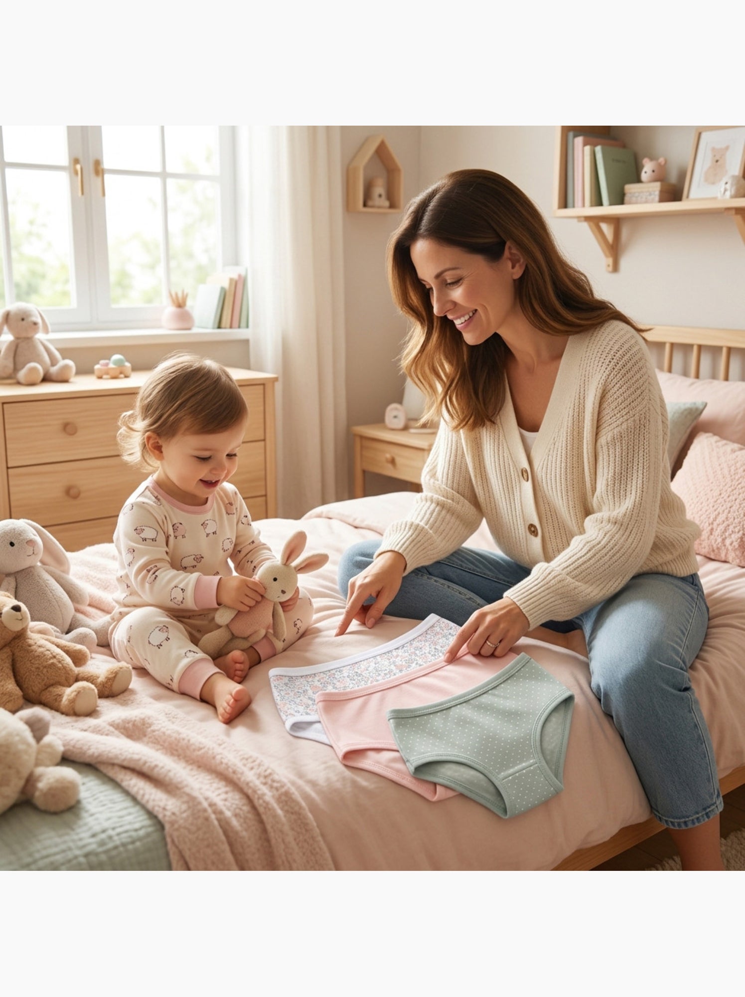 OZABI Pack Culottes Fille Coton - Lot de 6 - Blanc/Vert d’eau