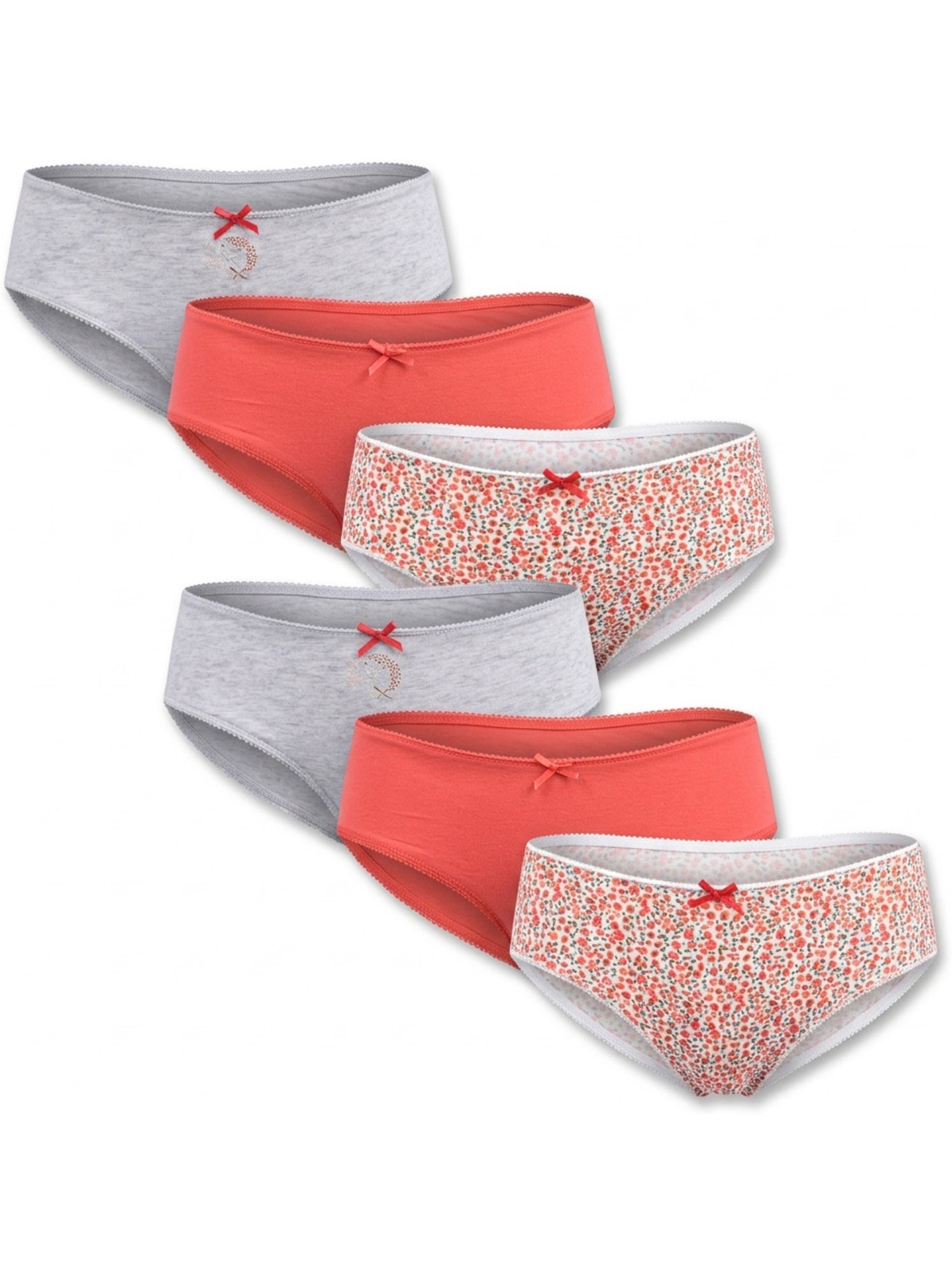 OZABI Pack Culottes Fille Coton - Lot de 6 - Gris Multicolore Blanc