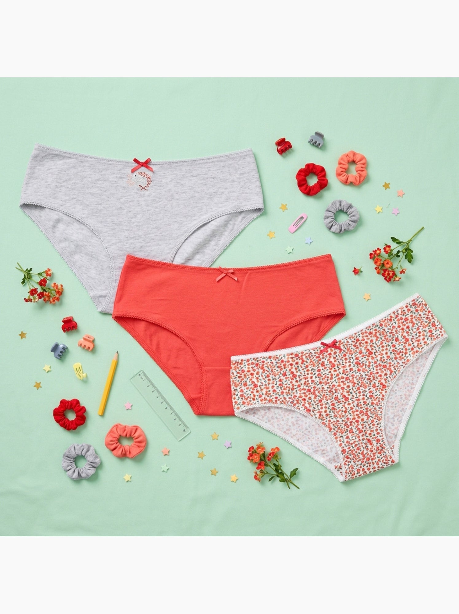 OZABI Pack Culottes Fille Coton - Lot de 6 - Gris Multicolore Blanc