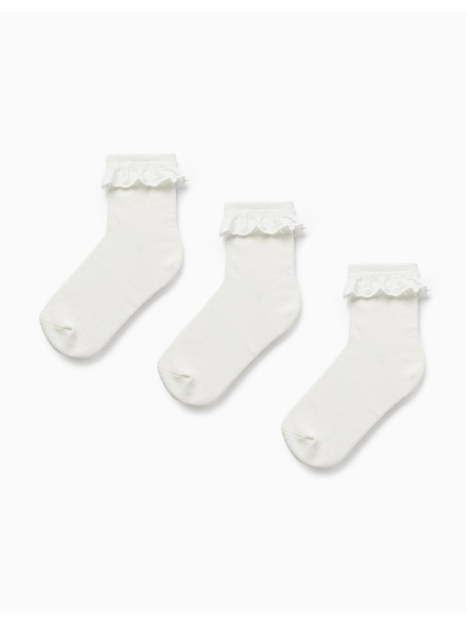 Pack 3 paires de chaussettes avec broderie anglaise - Blanc