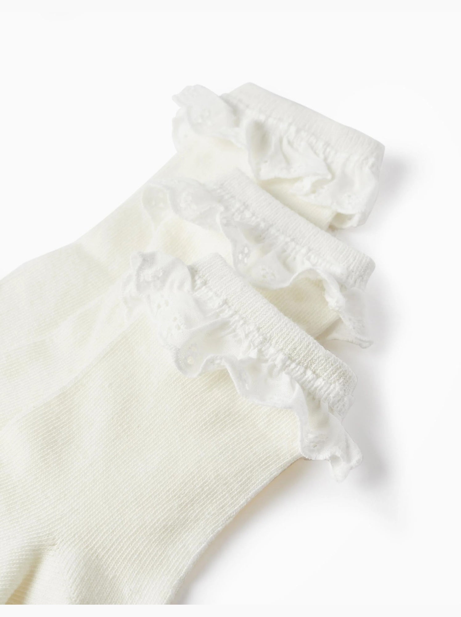 Pack 3 paires de chaussettes avec broderie anglaise - Blanc