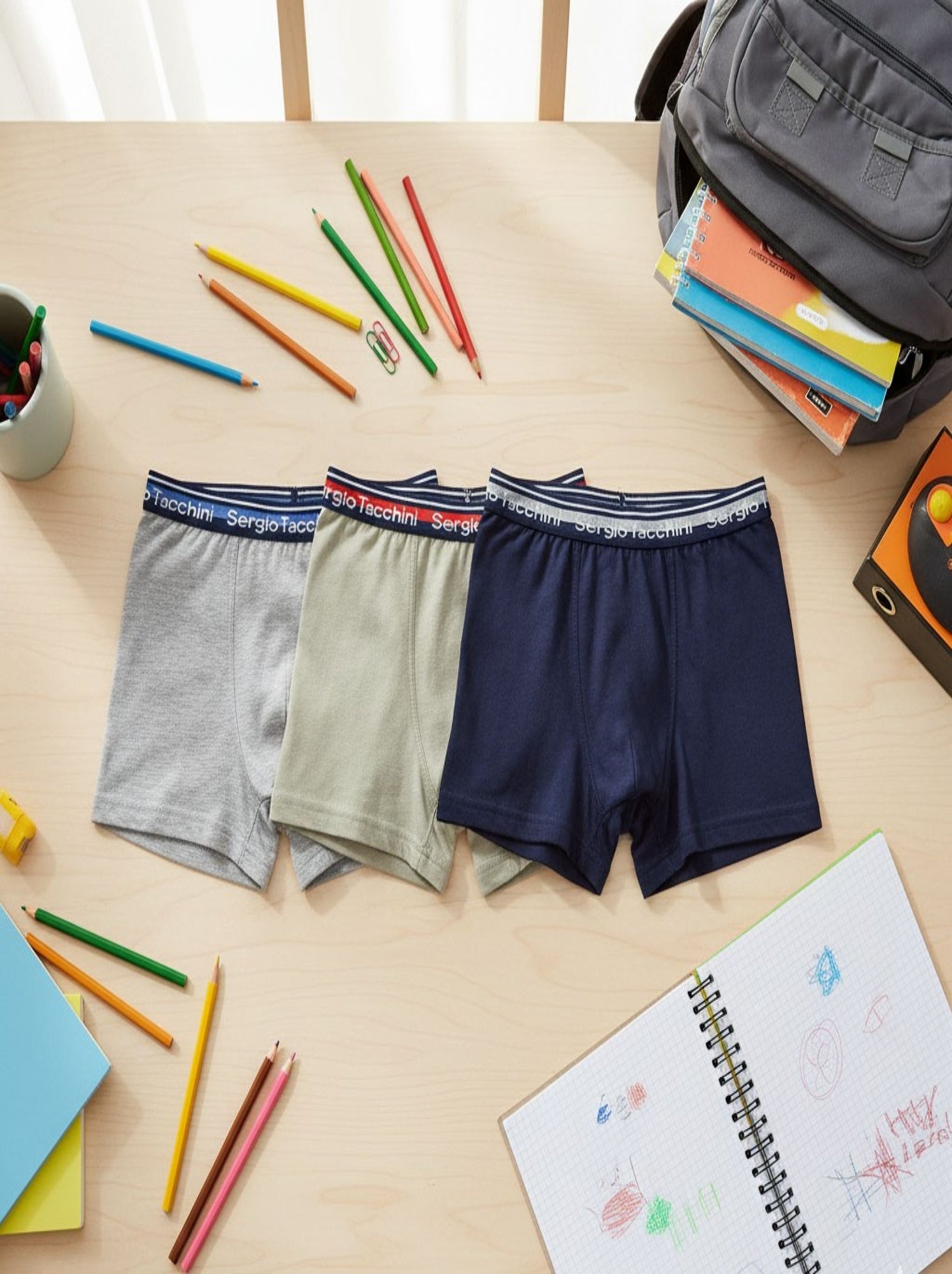 Pack Boxer Enfant SERGIO TACCHINI (Lot de 6) - Bleu Vert Gris