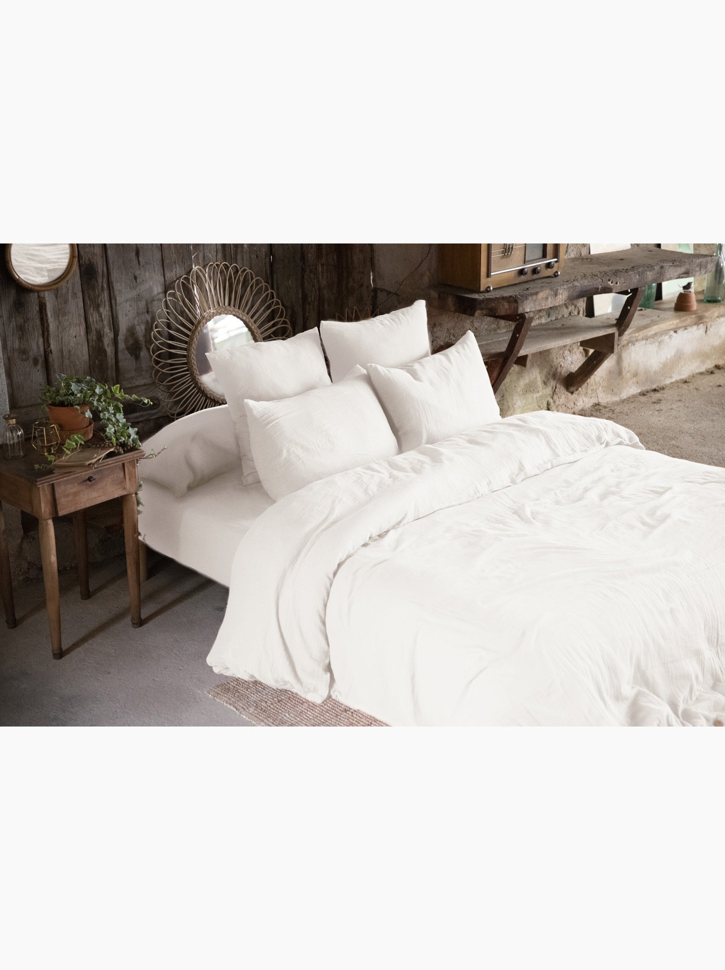 Pack gaze de coton — parure de couette + drap housse + 2 taies - Blanc