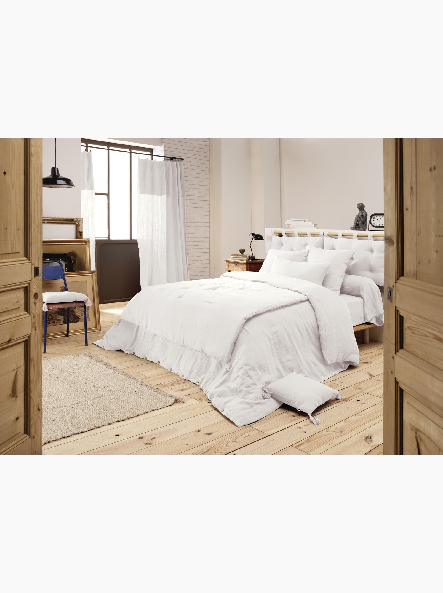 Pack gaze de coton — parure de couette + drap housse + 2 taies - Blanc