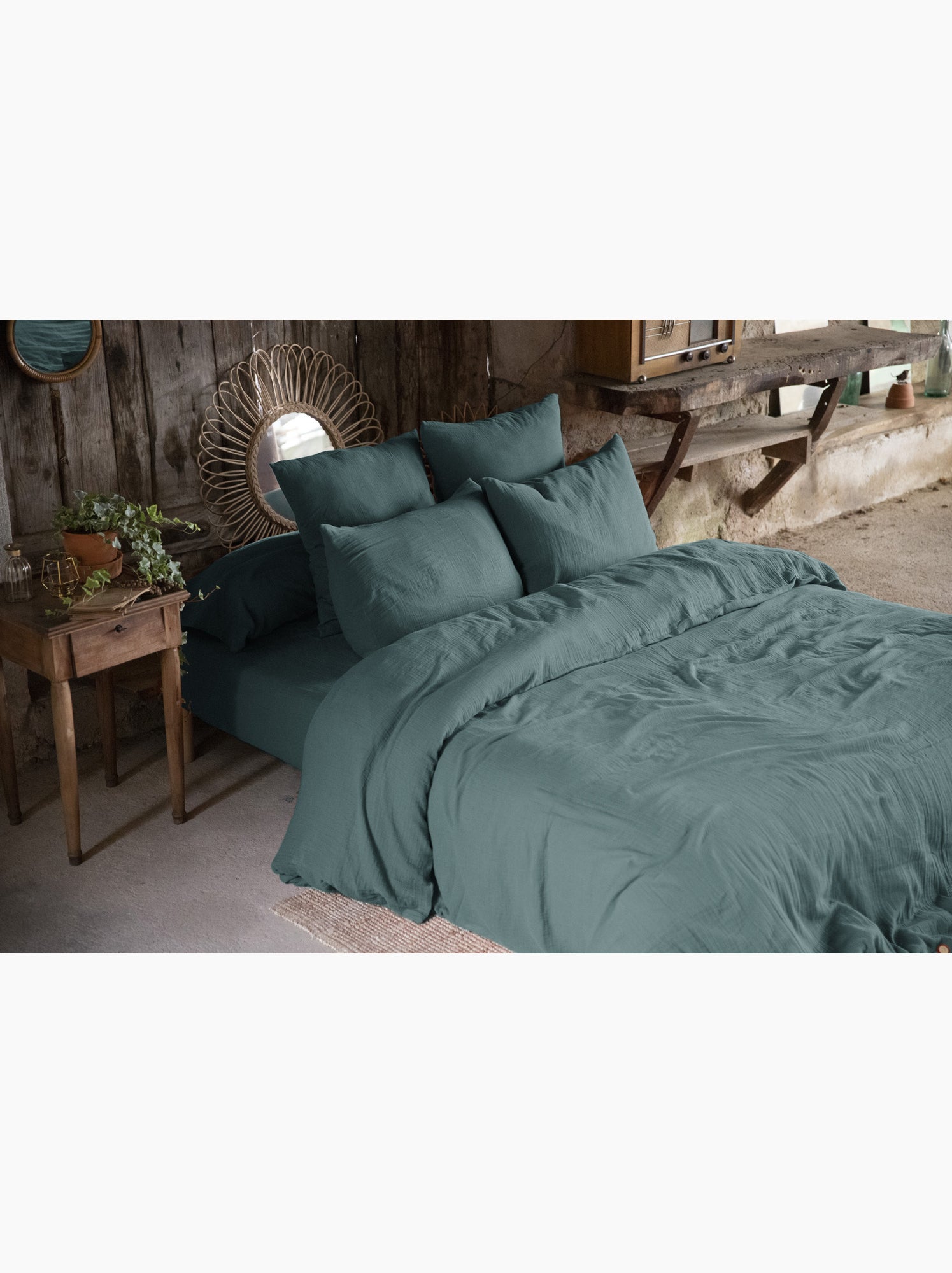 Pack gaze de coton — parure de couette + drap housse + 2 taies - Bleu