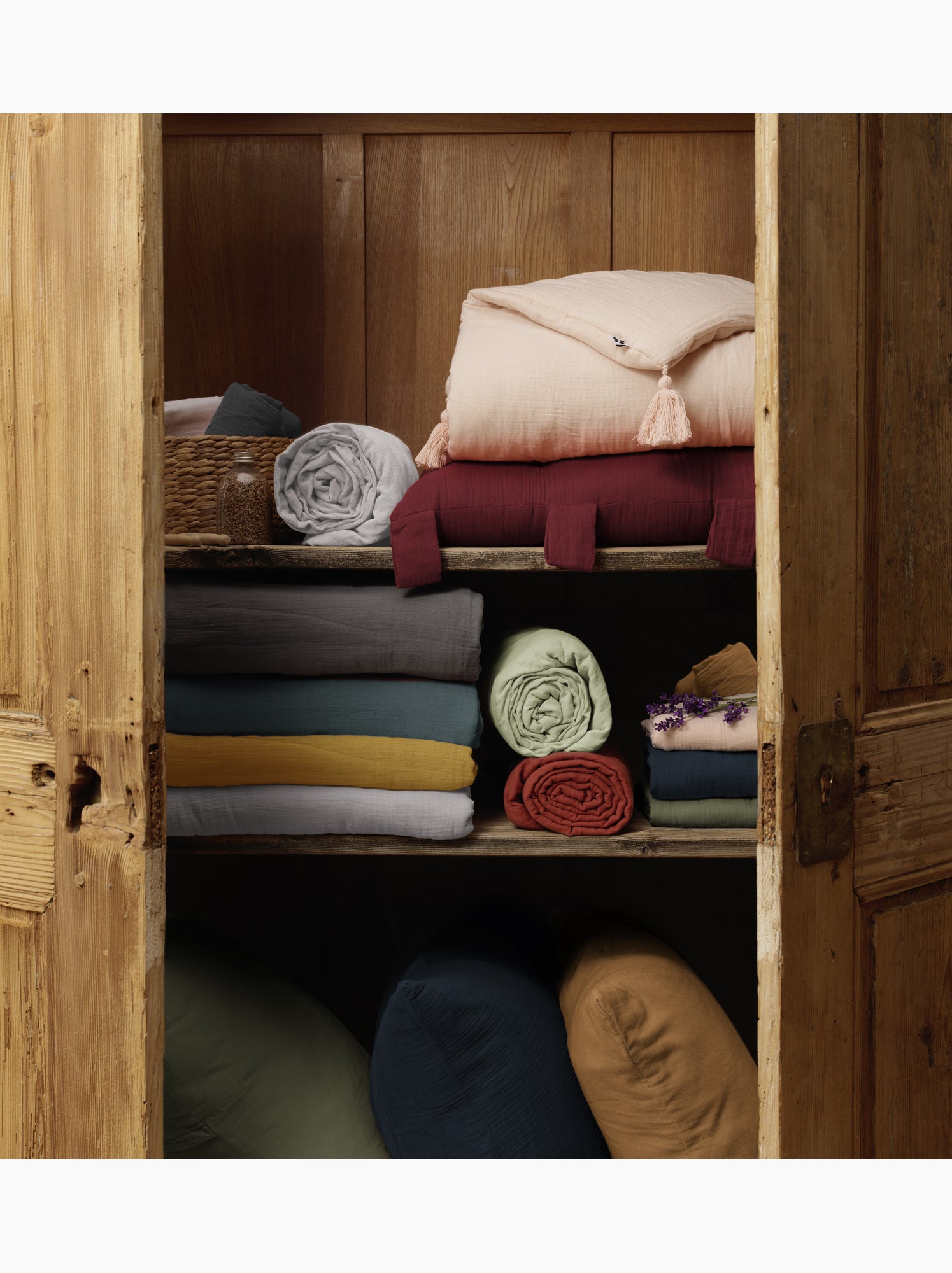 Pack gaze de coton — parure de couette + drap housse + 2 taies - Bordeaux