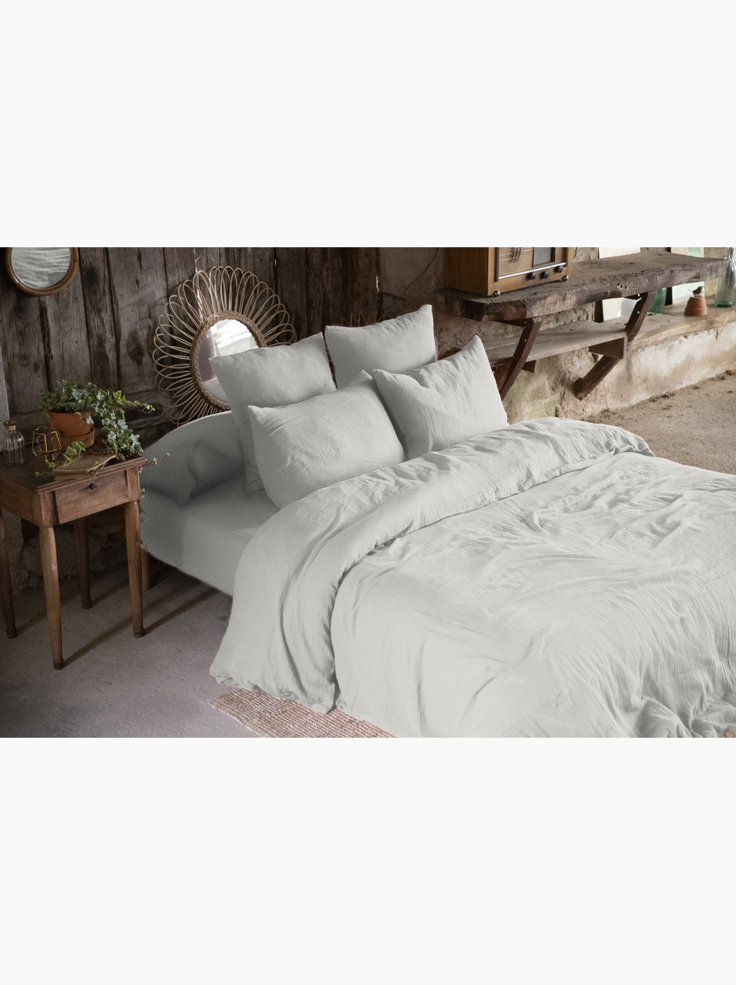 Pack gaze de coton — parure de couette + drap housse + 2 taies - Gris nuage