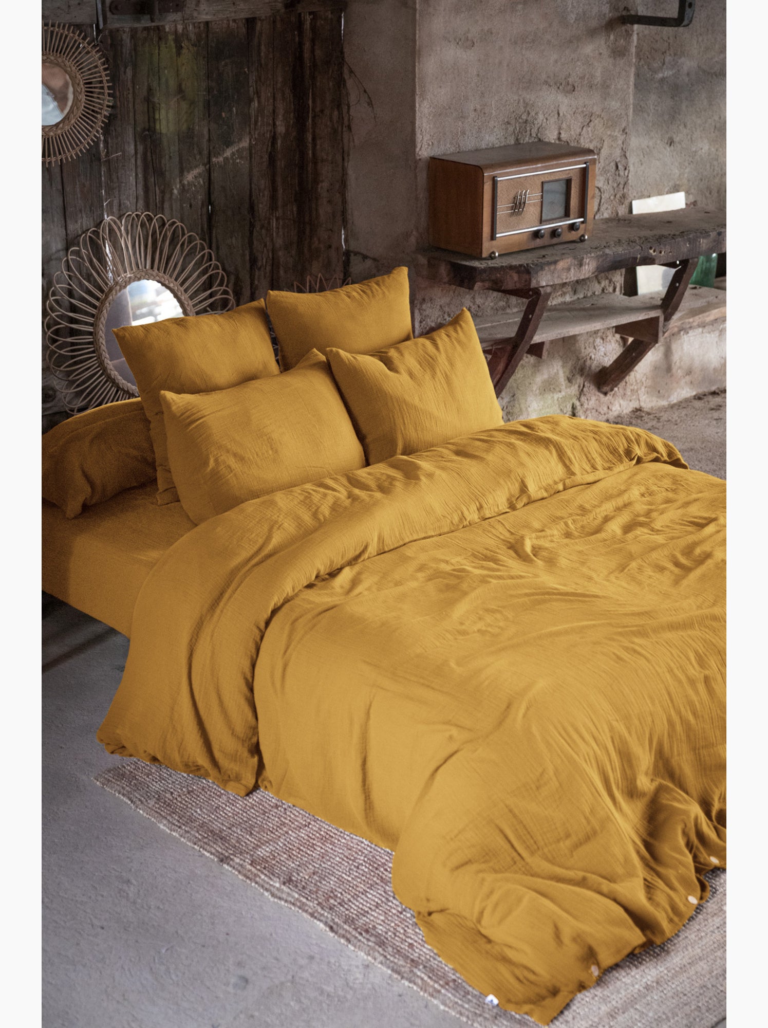 Pack gaze de coton — parure de couette + drap housse + 2 taies - Safran
