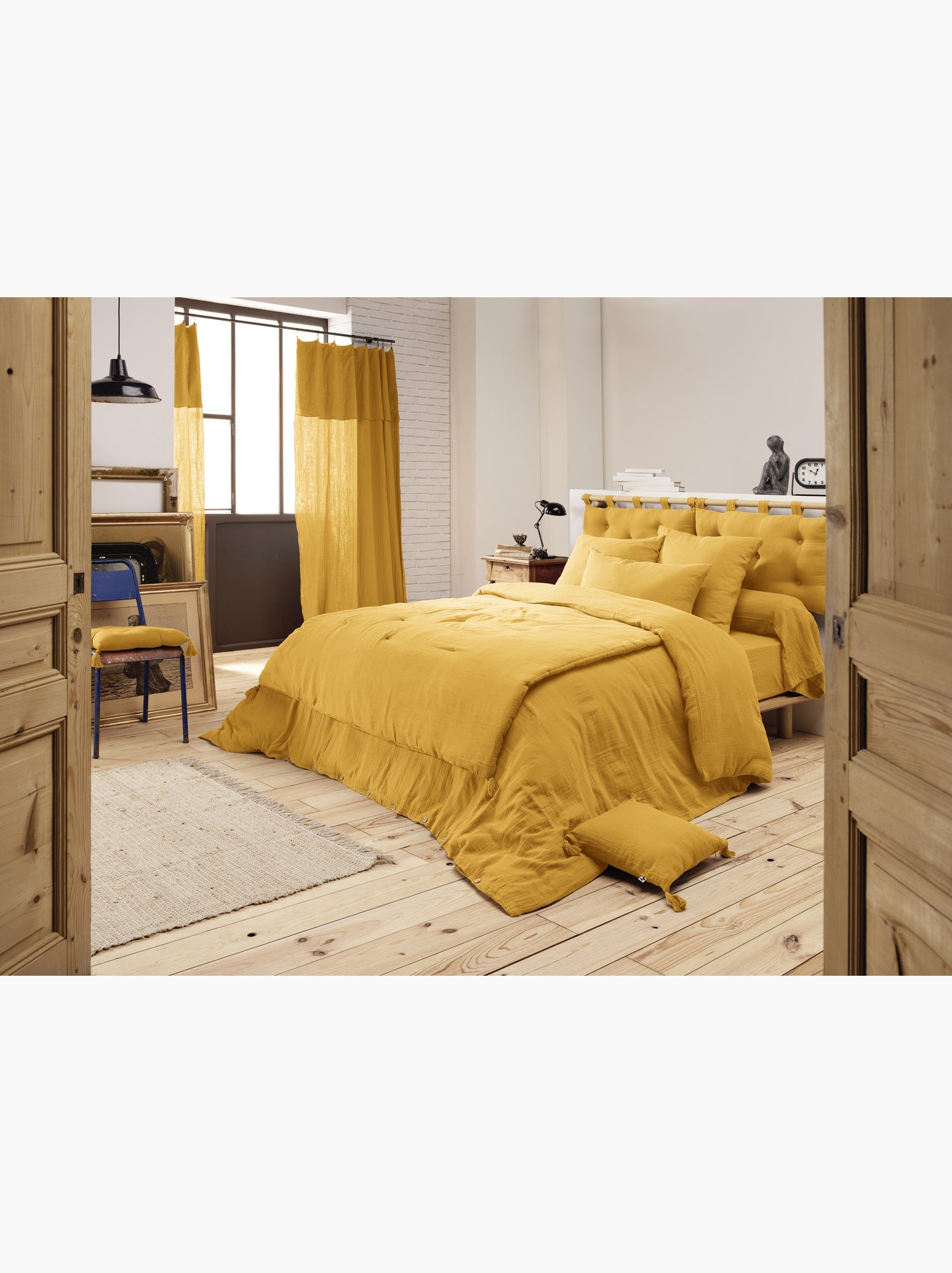 Pack gaze de coton — parure de couette + drap housse + 2 taies - Safran