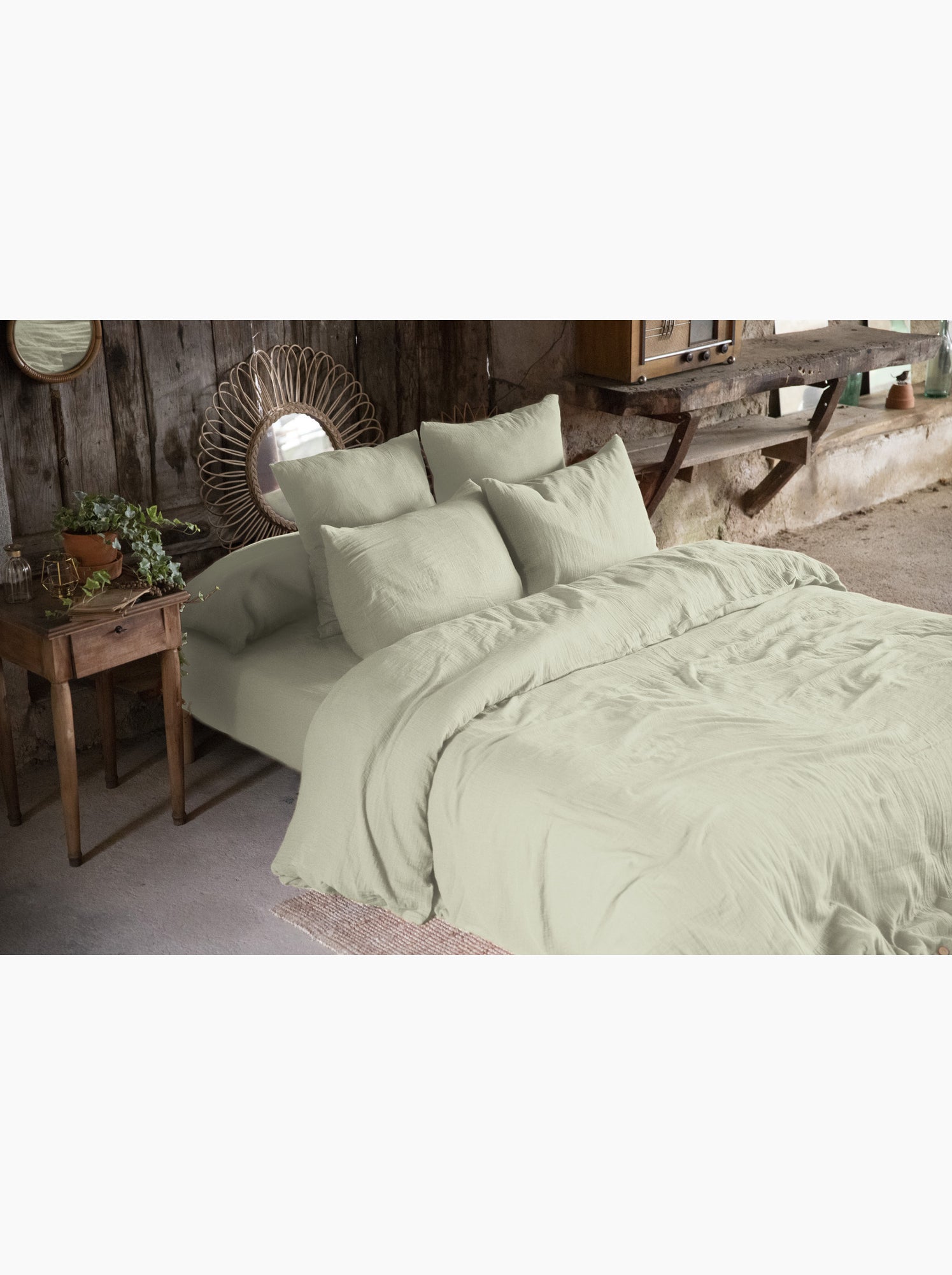 Pack gaze de coton — parure de couette + drap housse + 2 taies - Vert d'eau