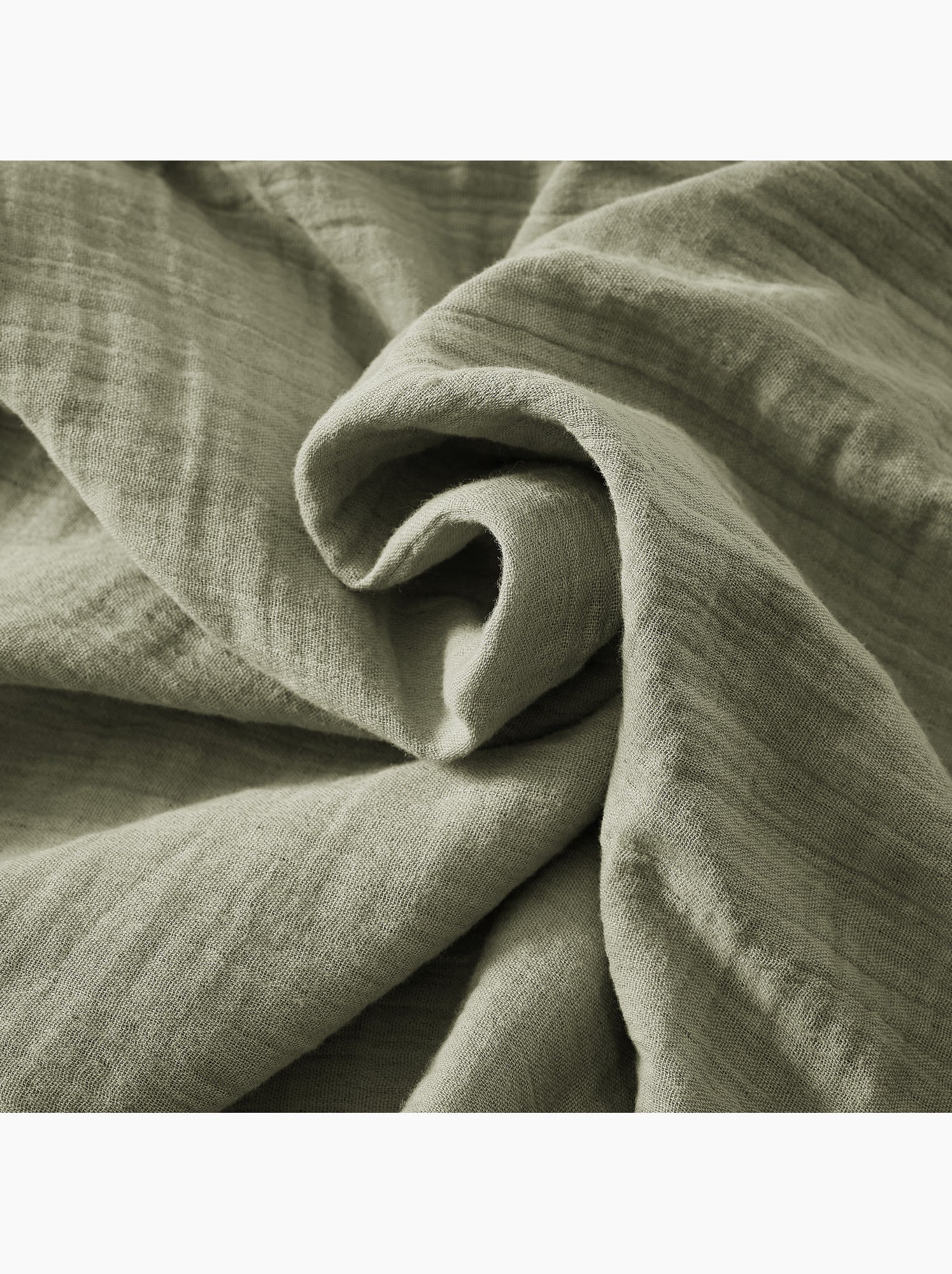 Bout de lit – double gaze de coton unie - finition pompon - gaïa - Vert romarin