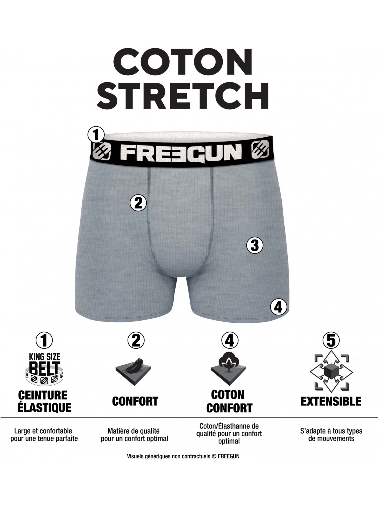 Pack suprise de 3 boxers coton garçon freegun - Noir