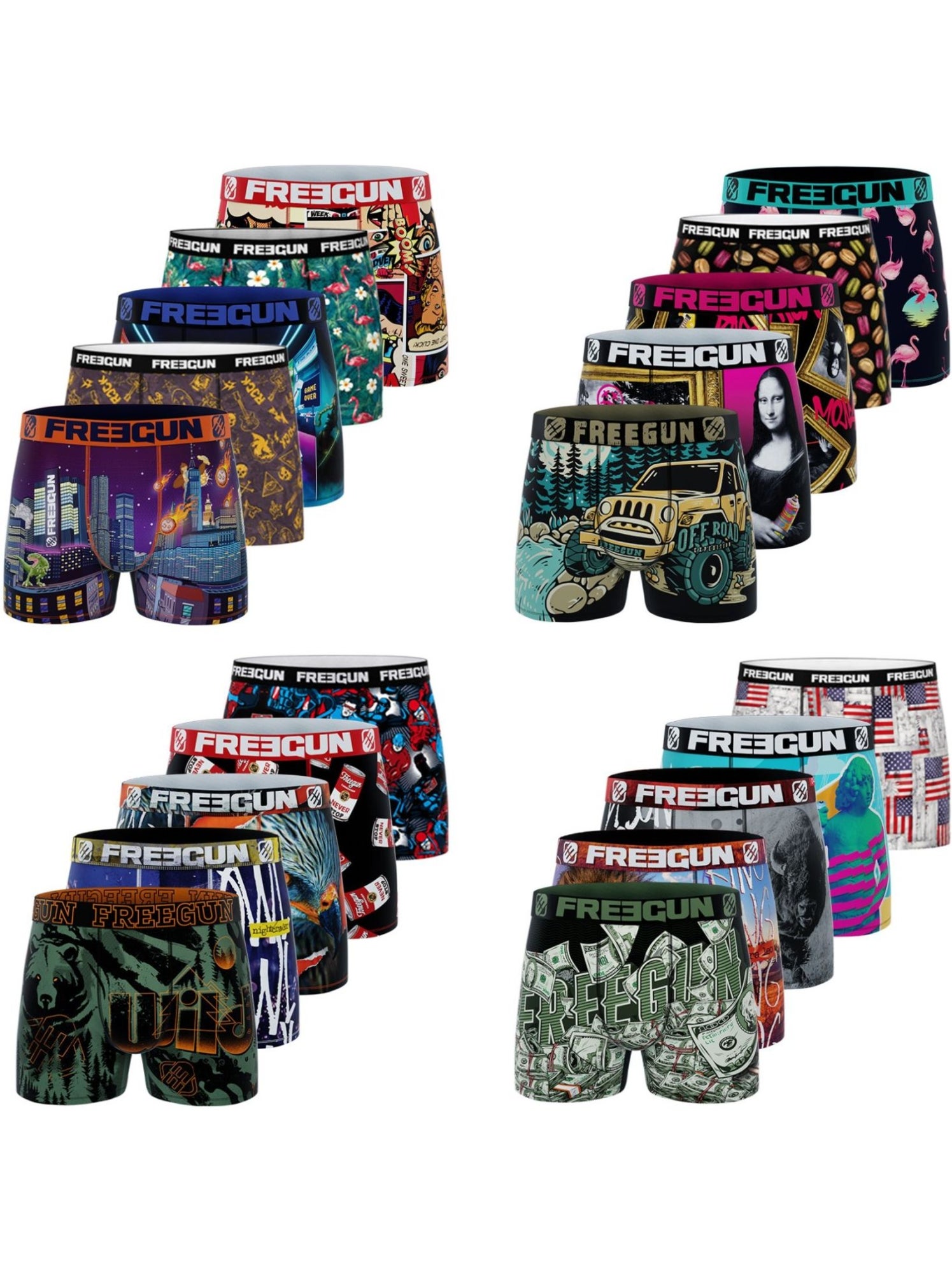 Pack surprise de 5 boxers microfibre garçon freegun - Bleu