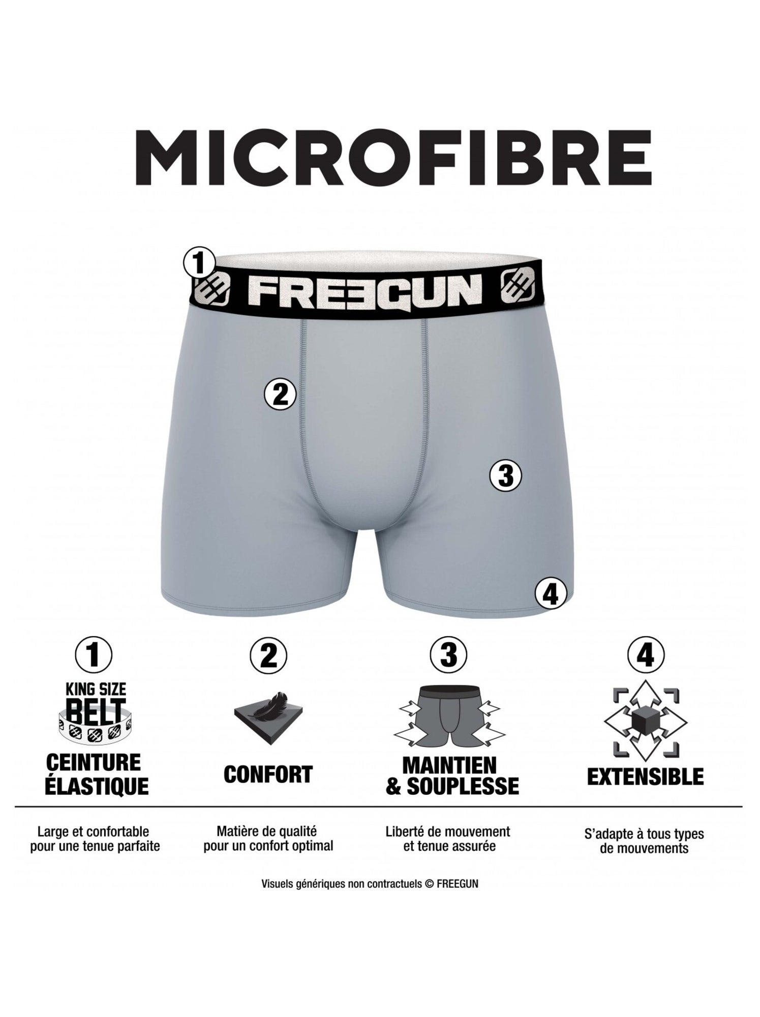 Pack surprise de 5 boxers microfibre homme freegun - Noir