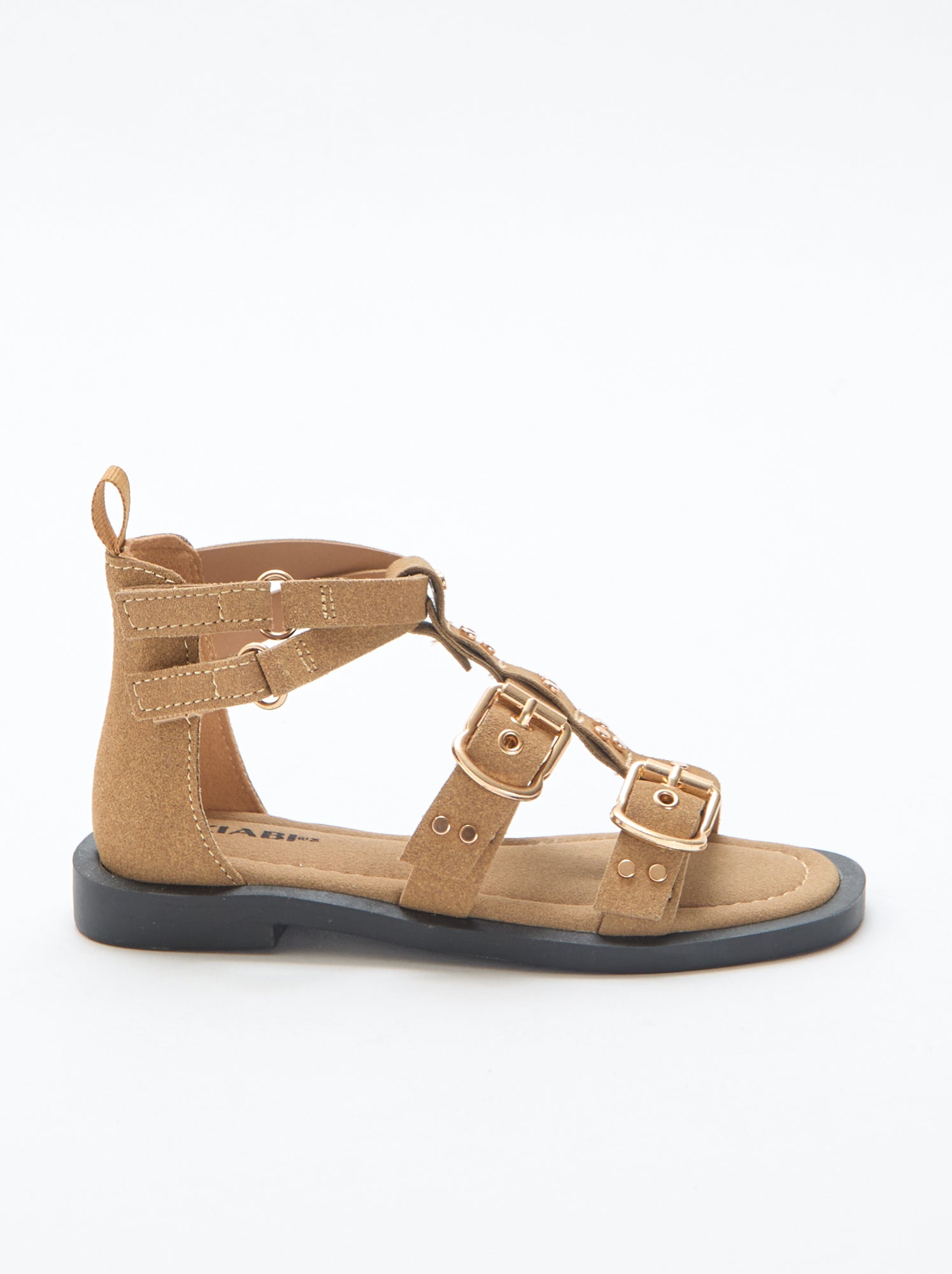 Paire de sandales plates avec brides clous - Beige