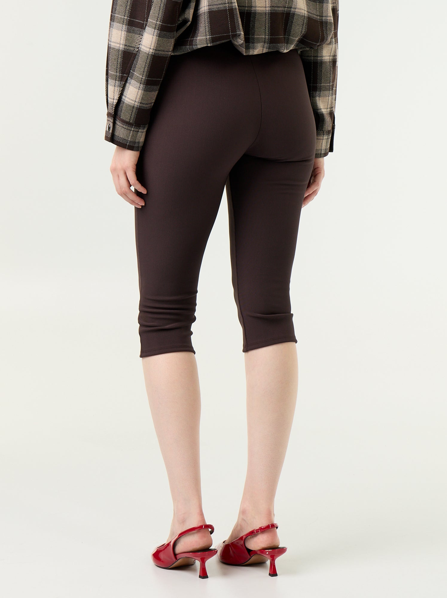 Pantacourt en maille stretch - Marron