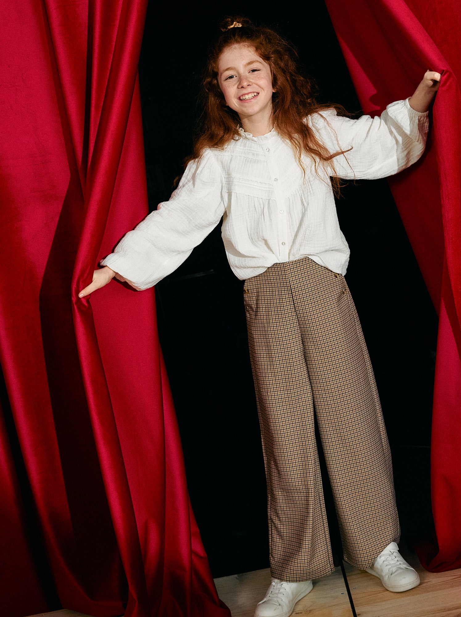 Pantalon à carreaux coupe large - Marron