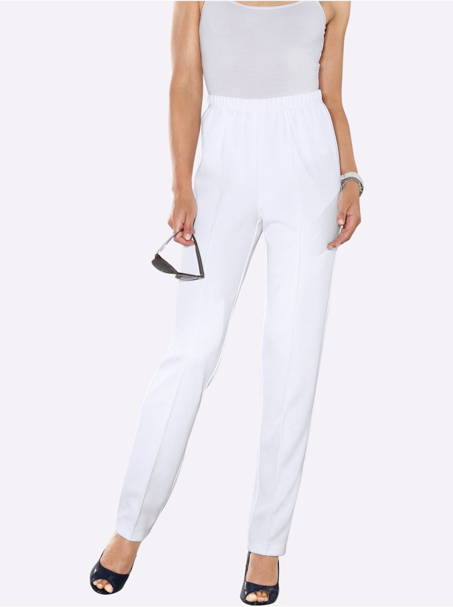 Pantalon à ceinture élastique avec plis et structure côtelée - taille standard - moda vilona - Blanc