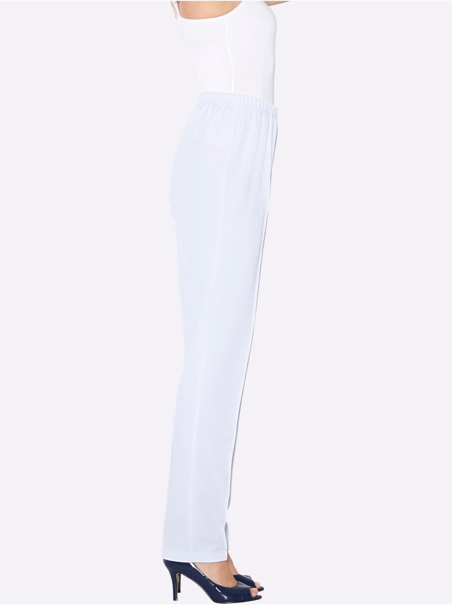 Pantalon à ceinture élastique avec plis et structure côtelée - taille standard - moda vilona - Blanc