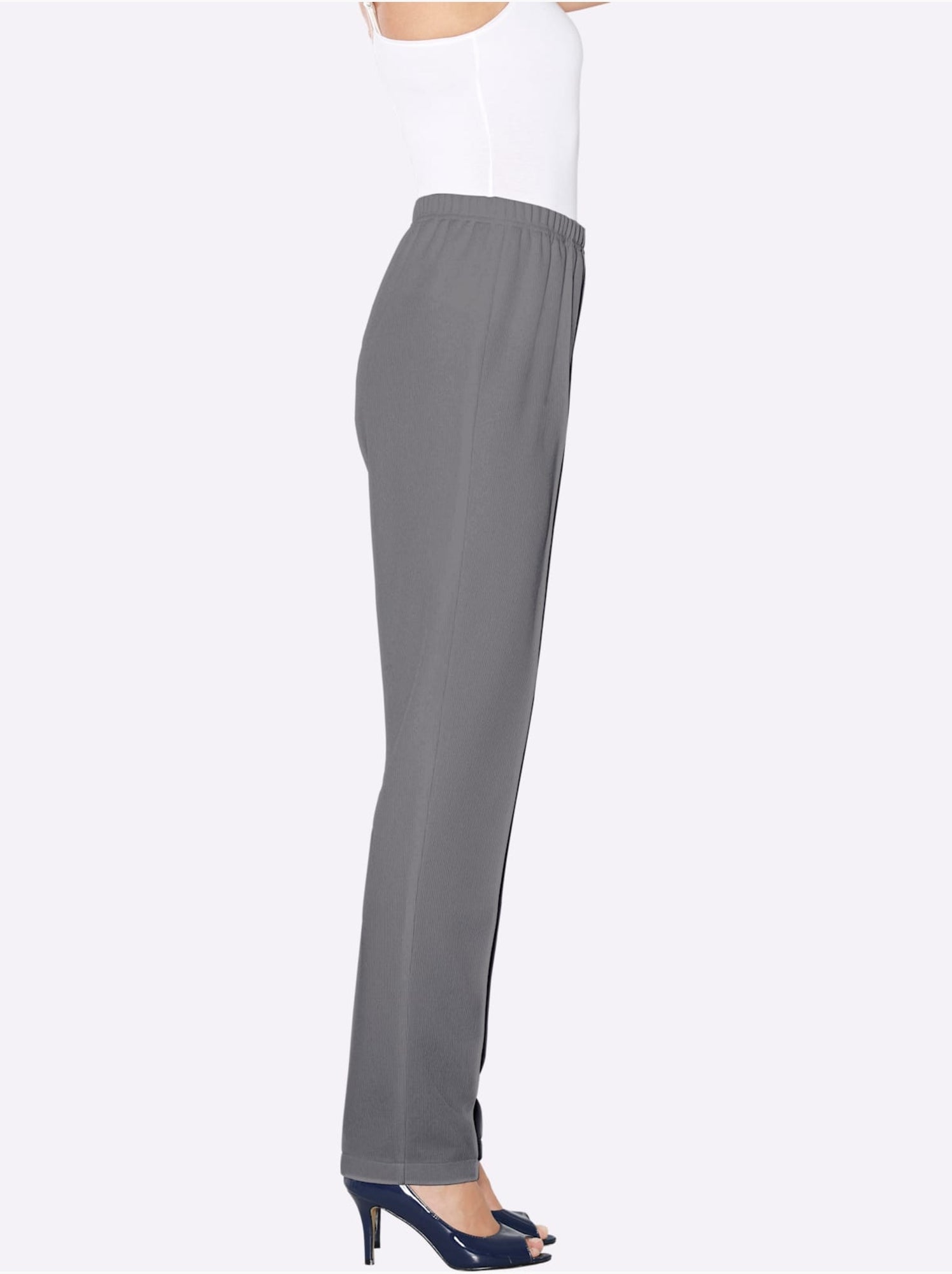 Pantalon à ceinture élastique avec plis et structure côtelée - taille standard - moda vilona - Gris
