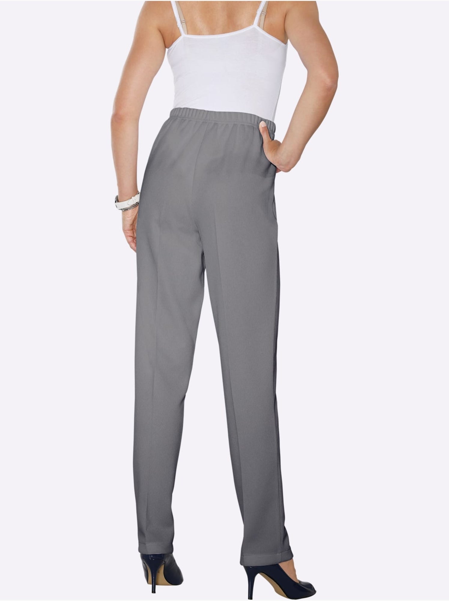 Pantalon à ceinture élastique avec plis et structure côtelée - taille standard - moda vilona - Gris